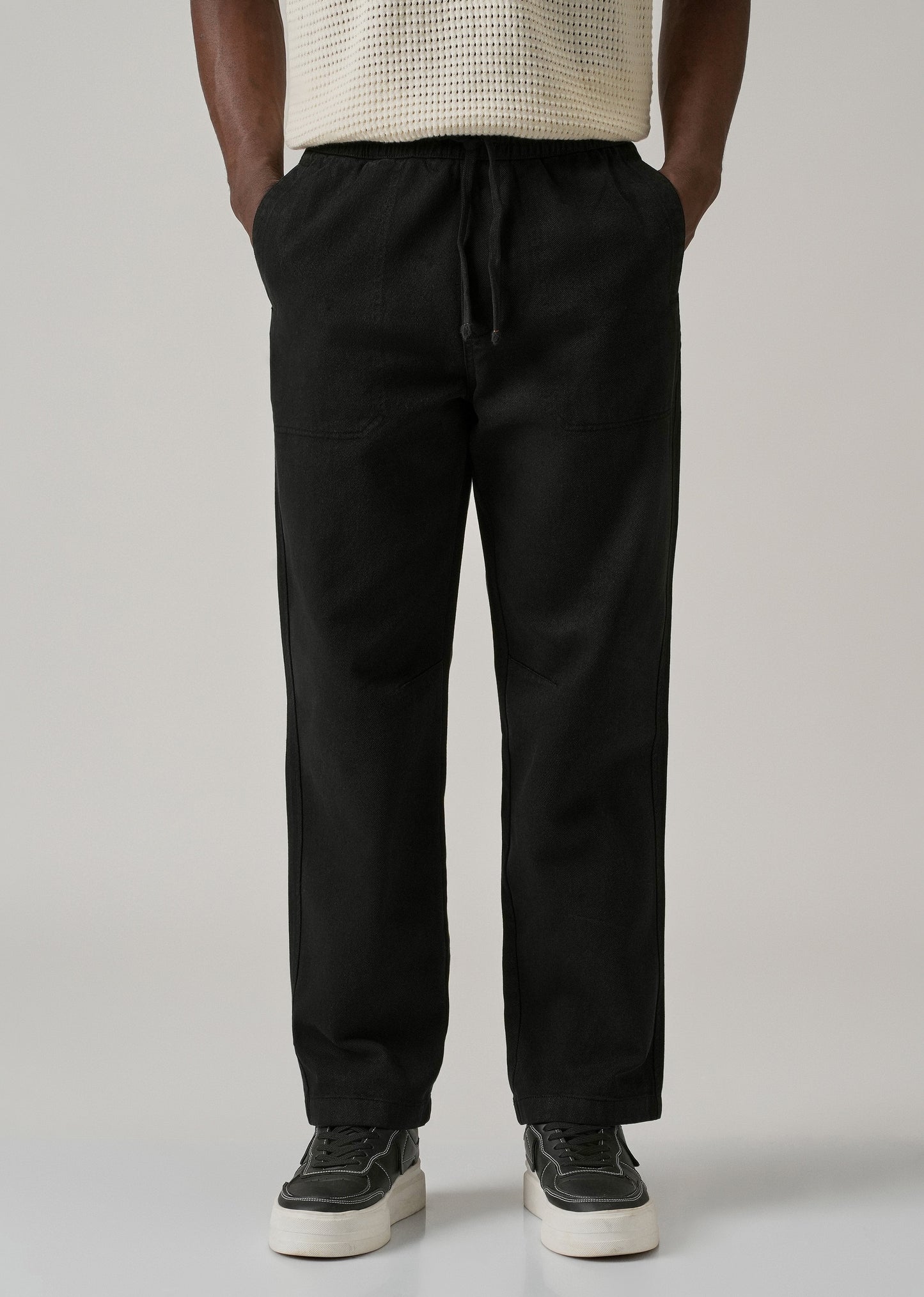 Black Drawstring Drill Denim