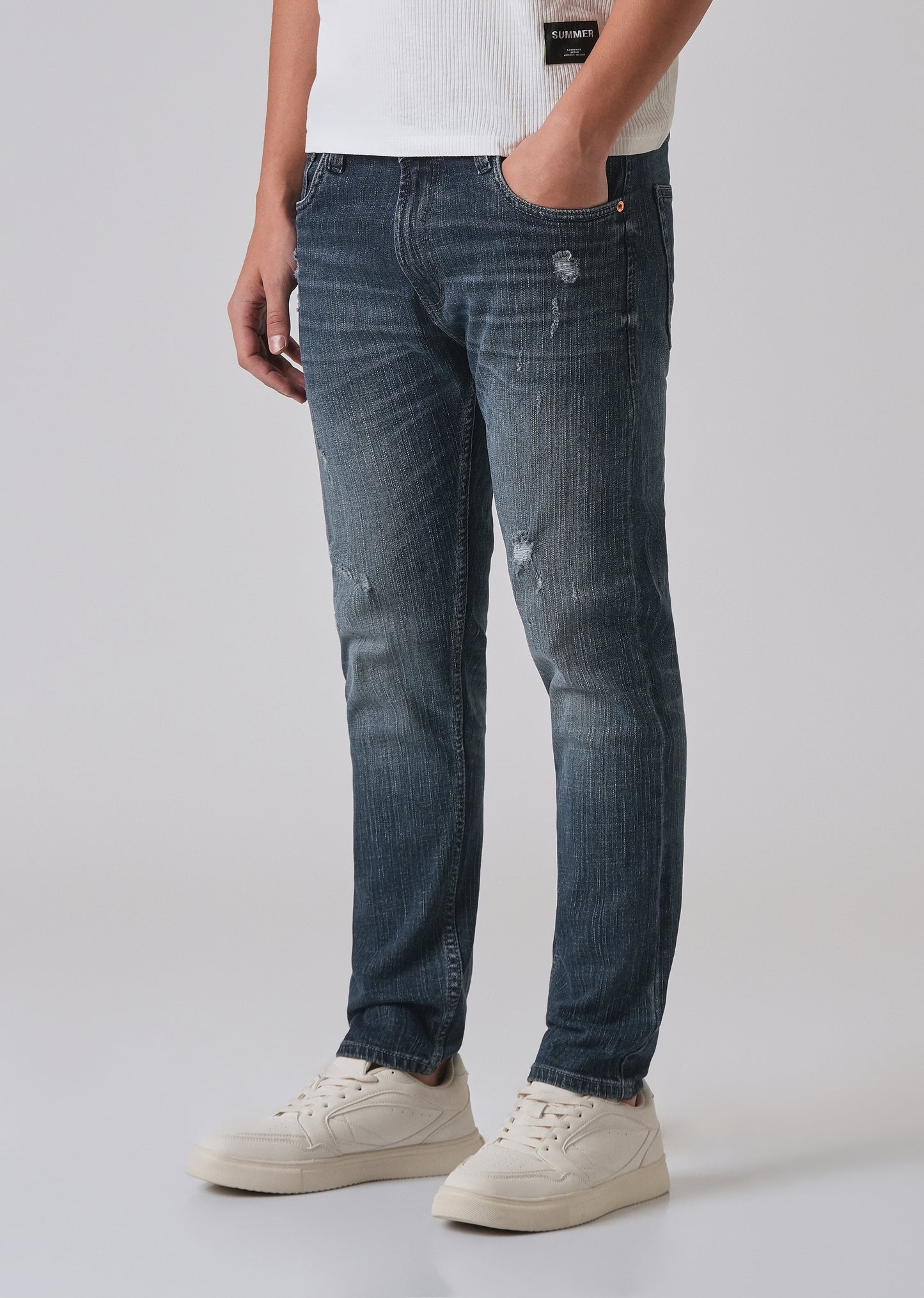 Blue Mid Fade Ankle Slim Fit Denim
