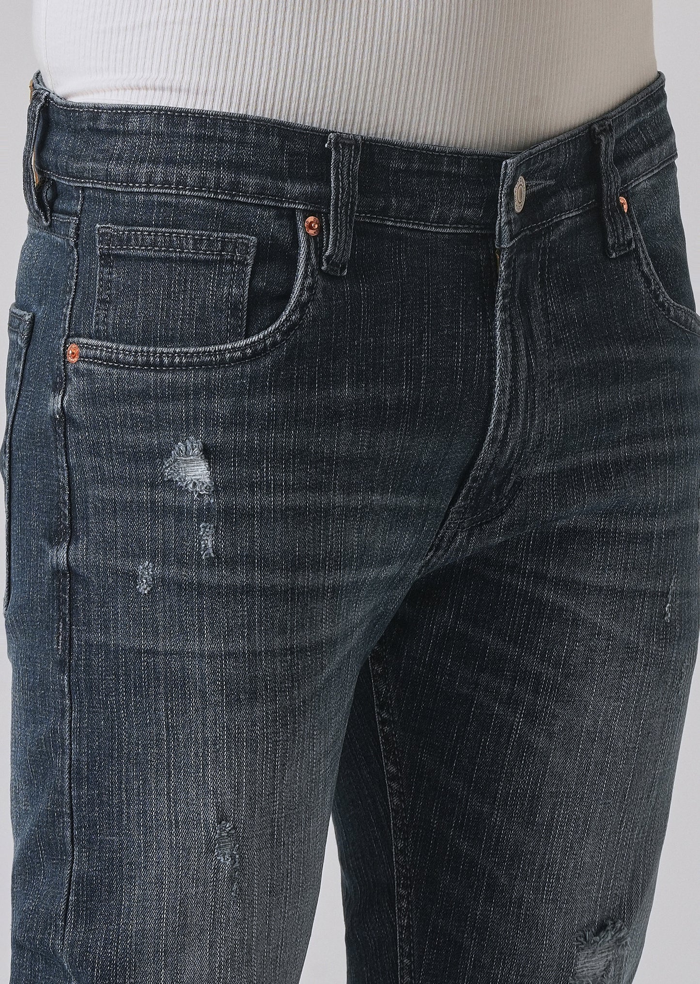 Blue Mid Fade Ankle Slim Fit Denim