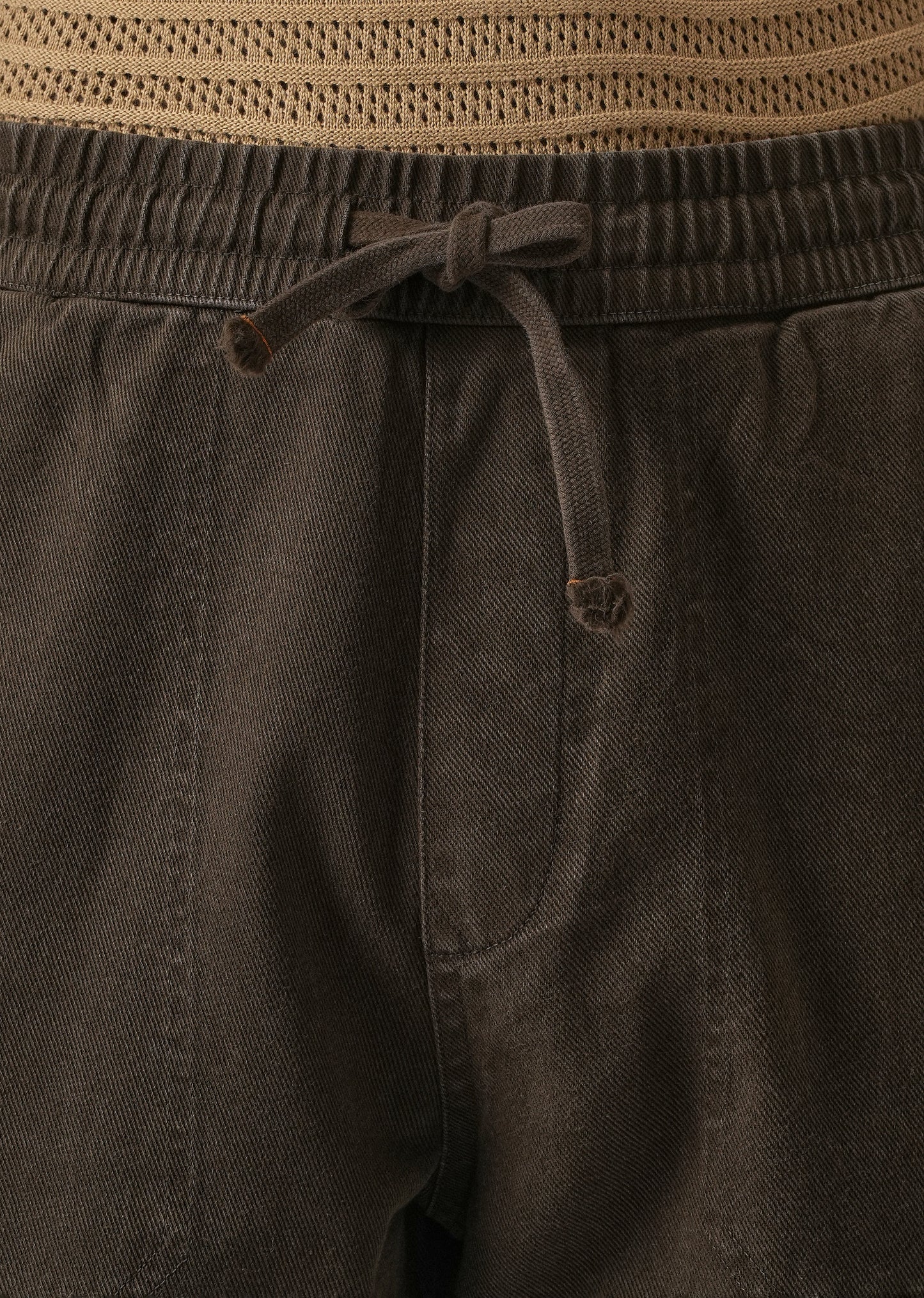 Brown Drawstring Drill Denim