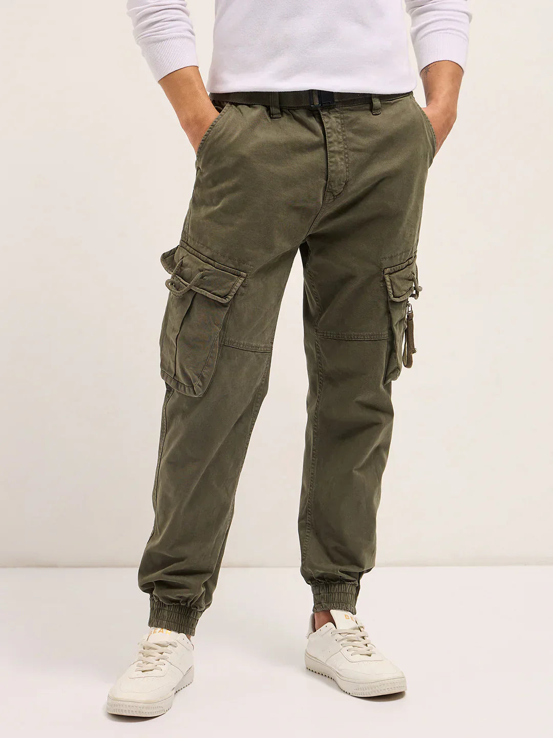 Classic Fit Olive Cargo Pants with Multi-Functional Pockets