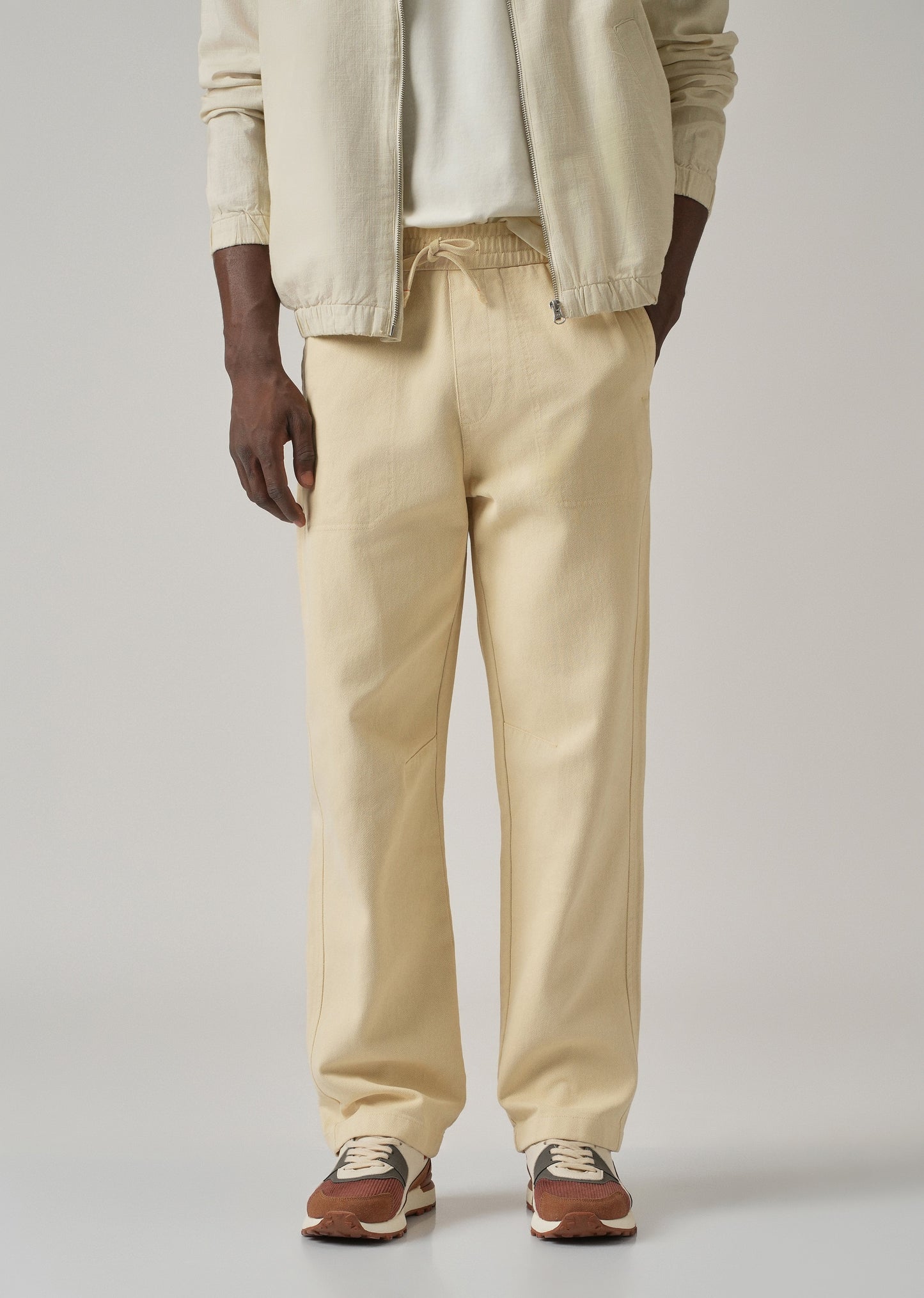 Cream Drawstring Drill Denim