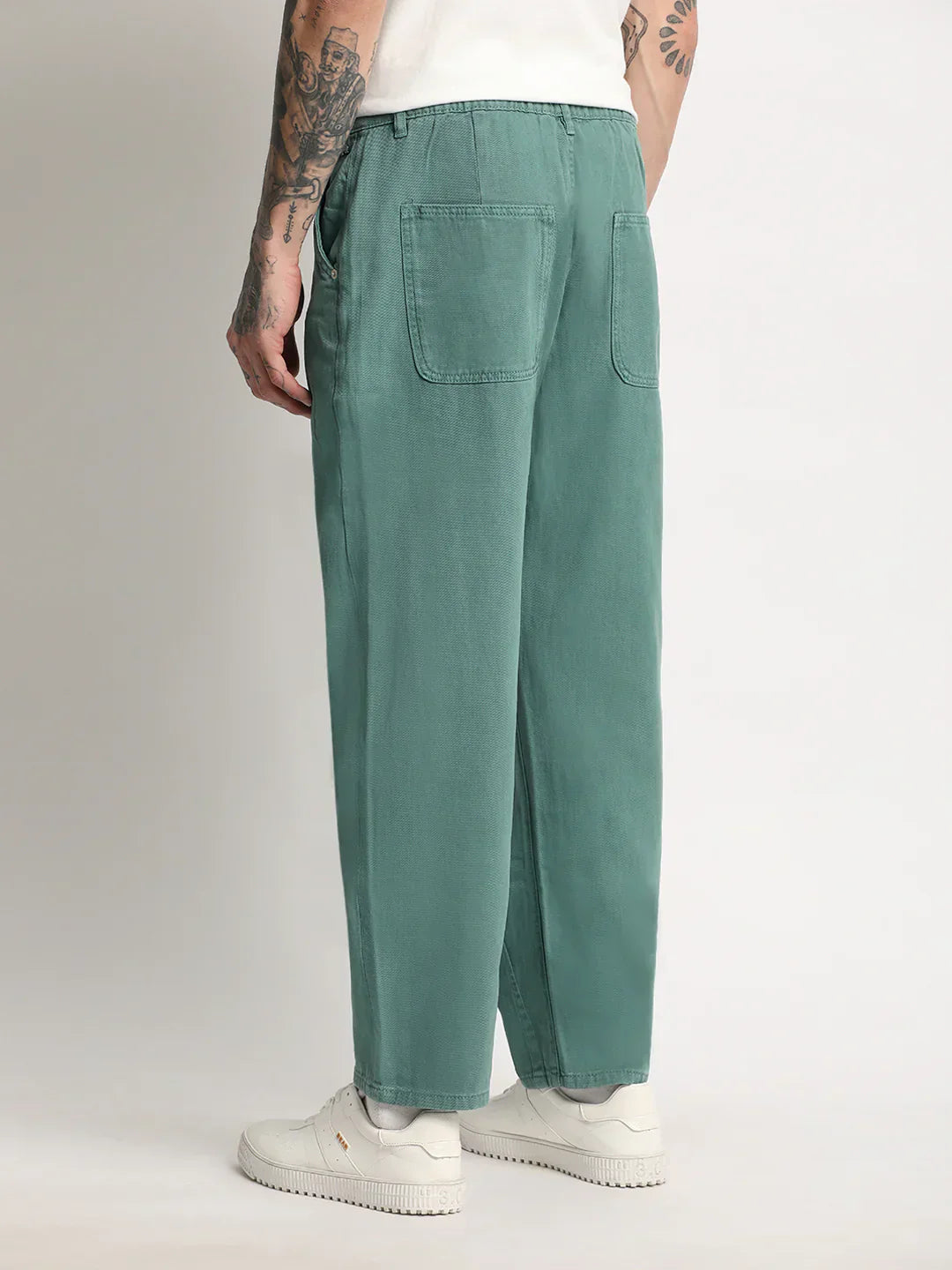 Men Teal Green Solid Mid Rise Straight Fit Jean