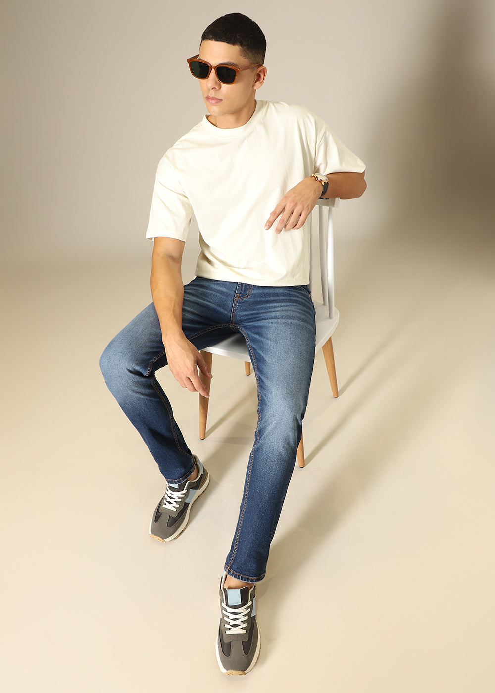 Dark Blue Faded Ankle Slim Fit Jeans