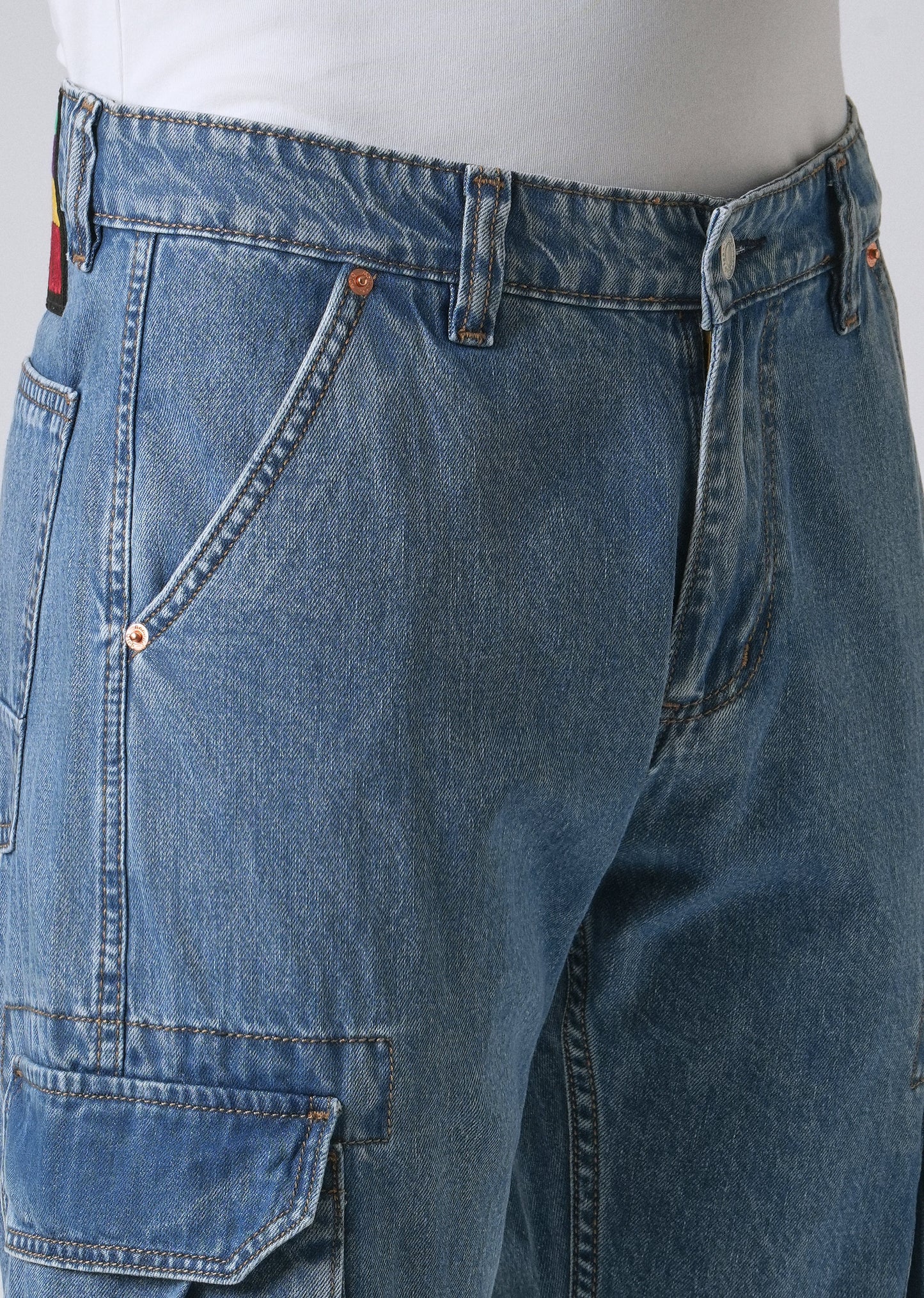 Dark Blue Baggy Cargo Denim