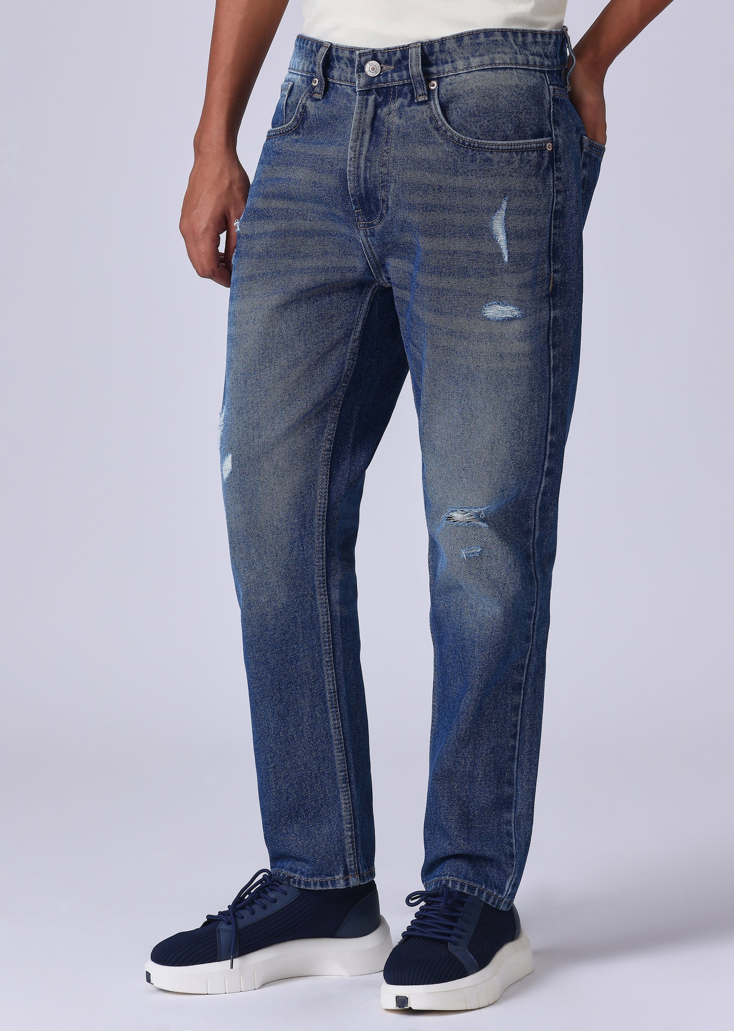 Dark Blue Ribbed Carrot Fit Jeans