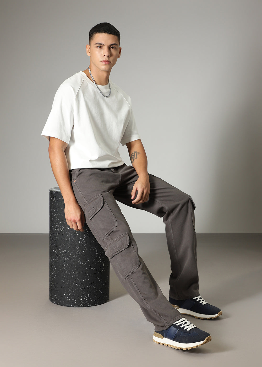 Dark Gray Double Pocket Cargo Denim