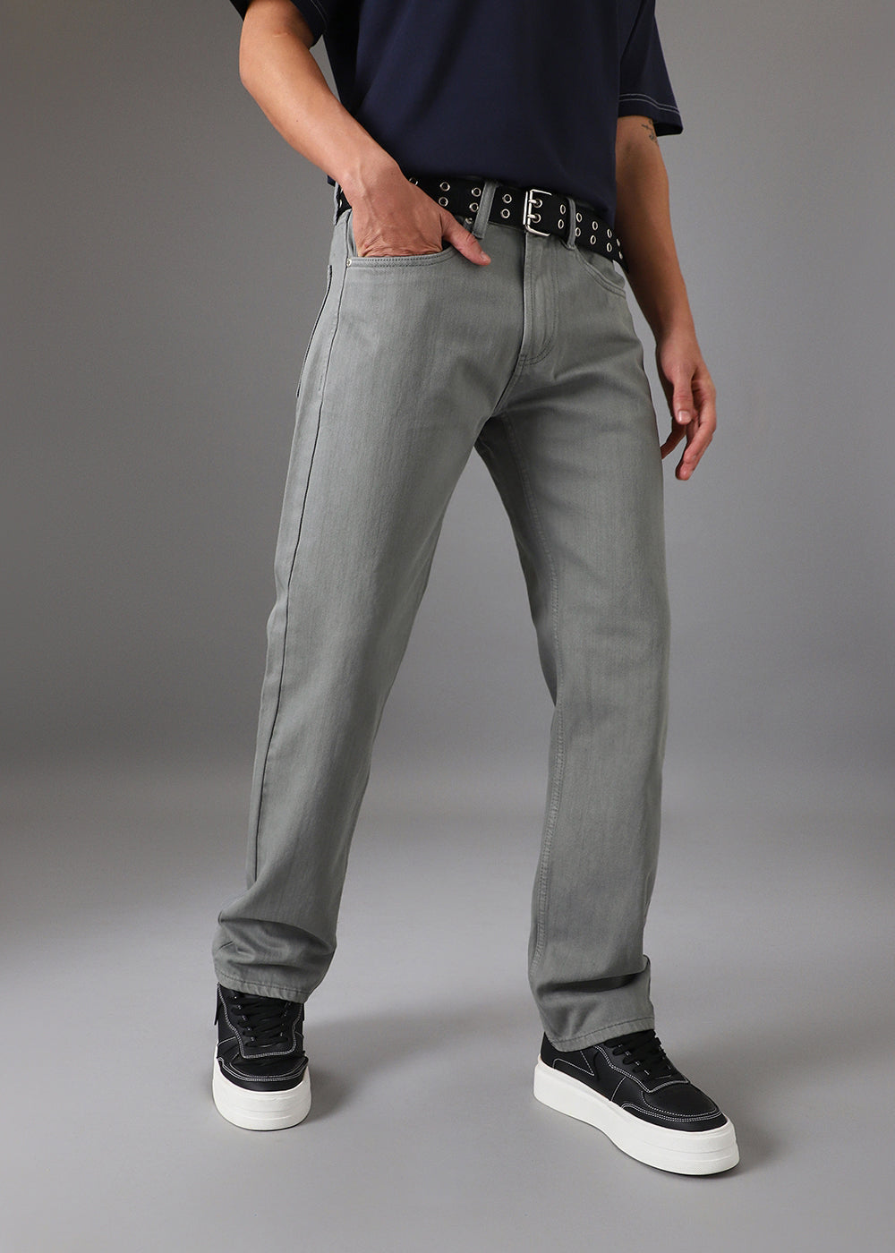 Dark Grey Regular Fit Denim