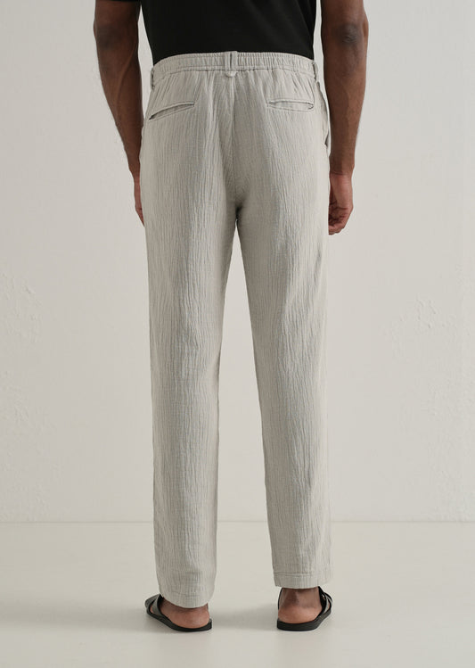 Grey Crinkled Cotton Trouser