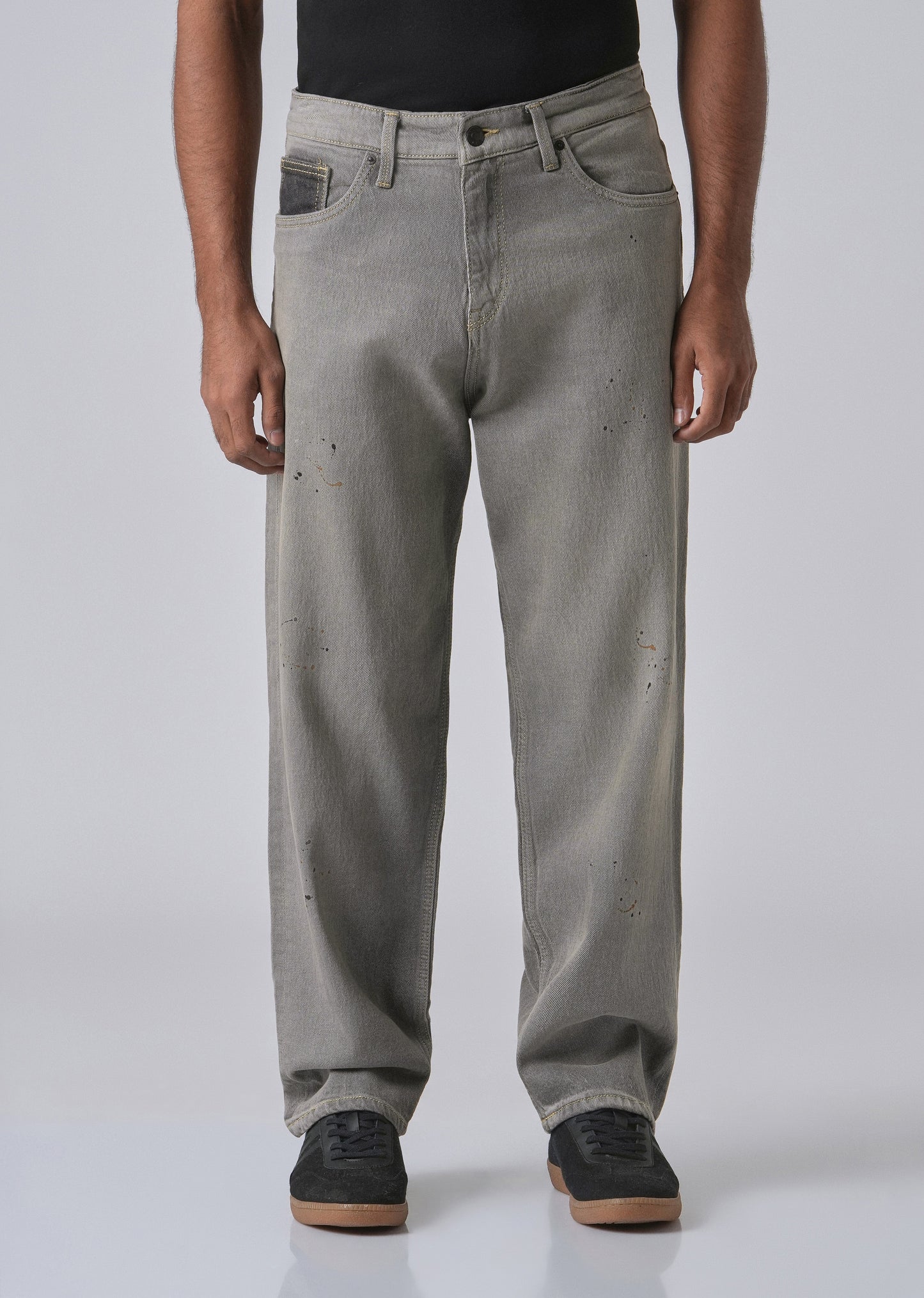 Grey Splatter Straight Fit Denim