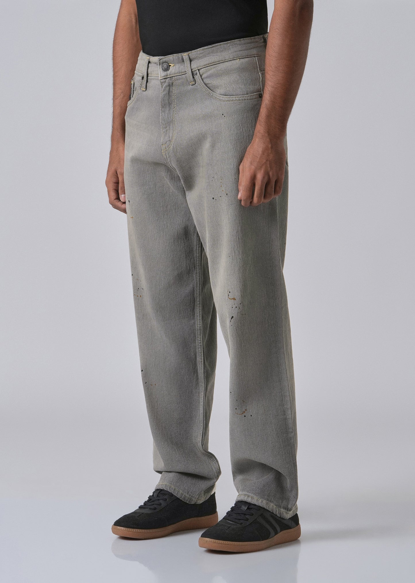 Grey Splatter Straight Fit Denim