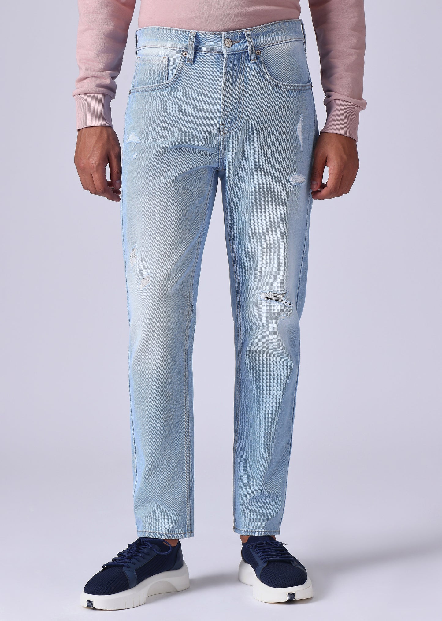 Light Blue Ribbed Carrot Fit Jeans