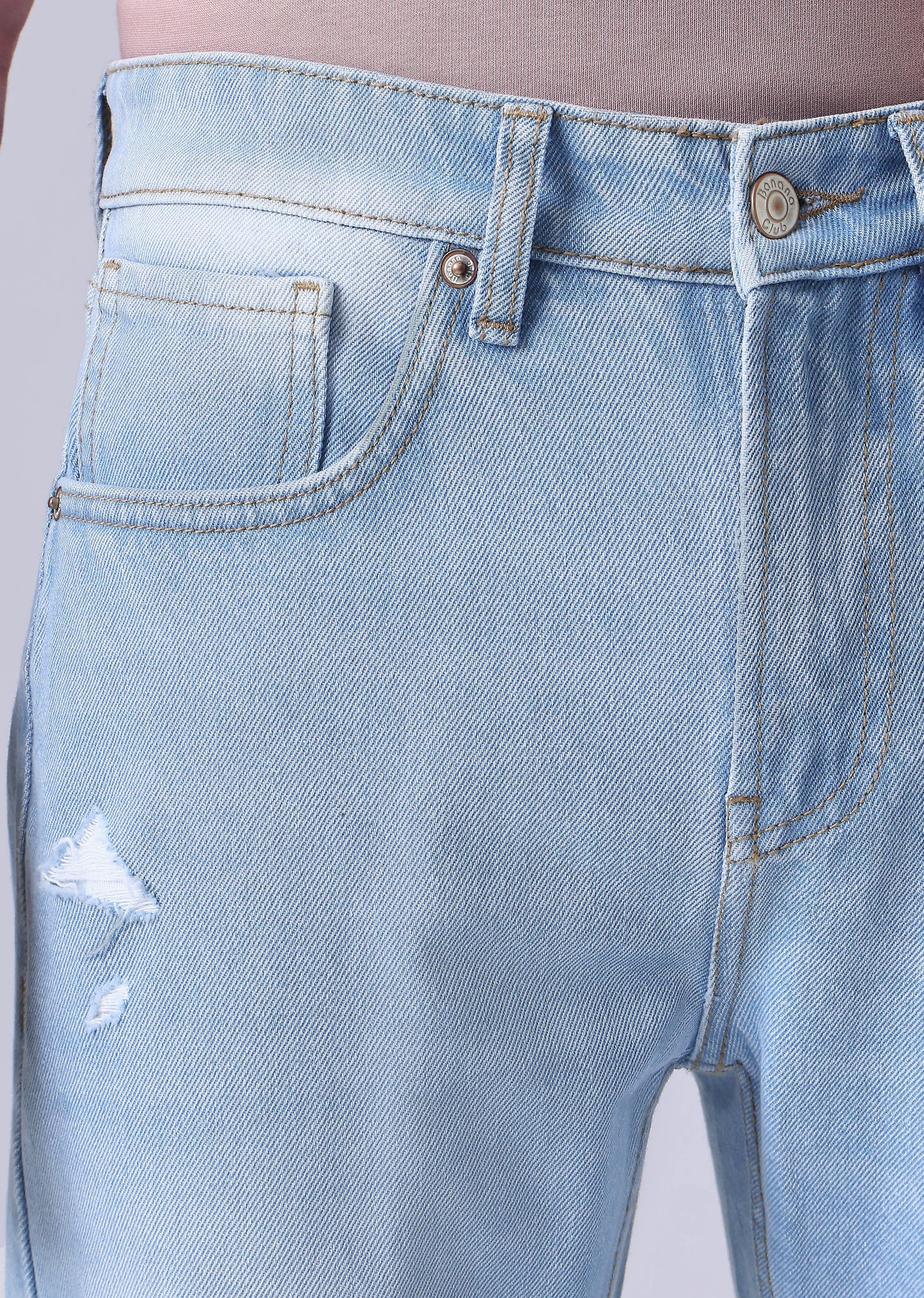 Light Blue Ribbed Carrot Fit Jeans