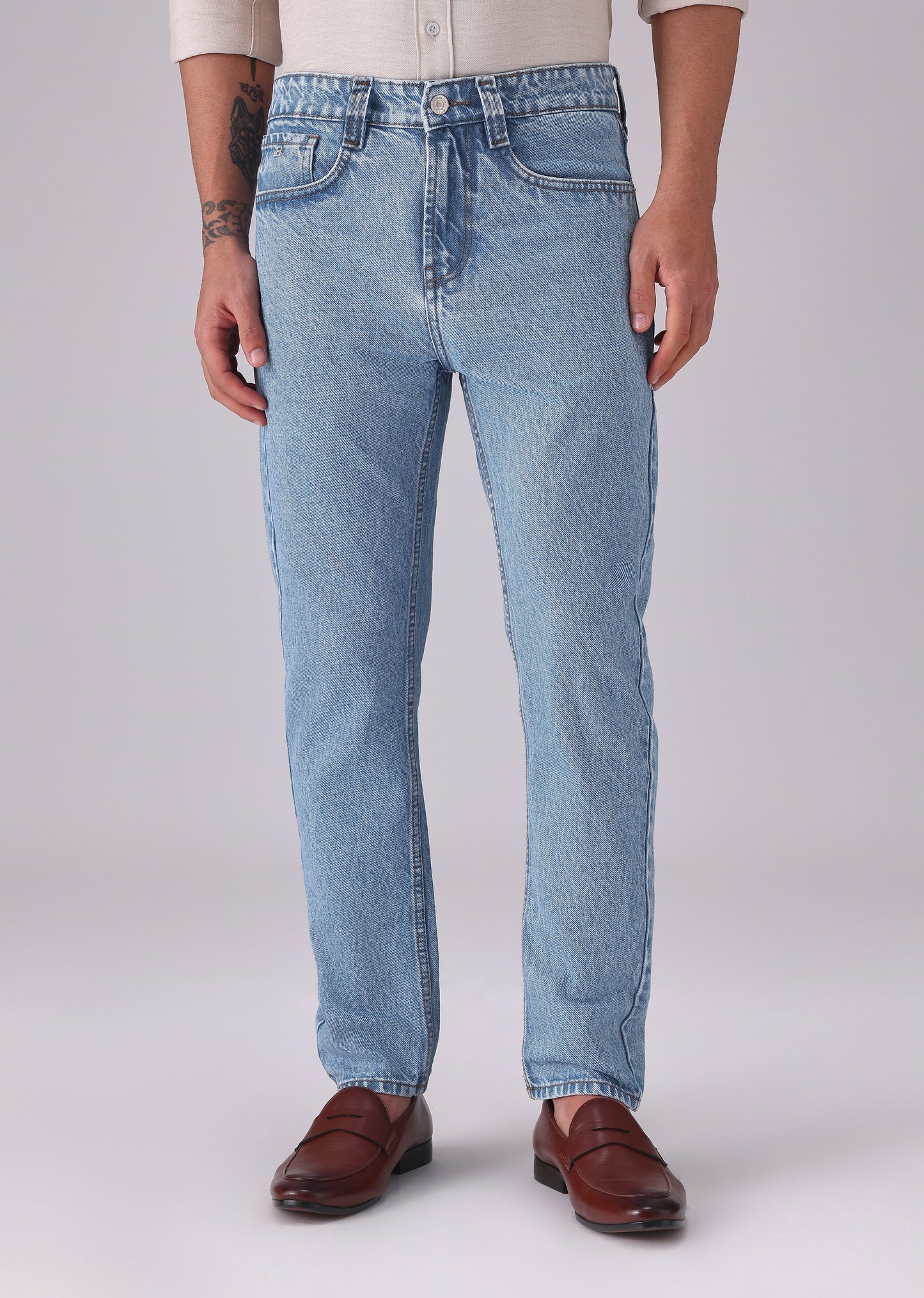 Light Blue Wash Carrot Fit Jeans