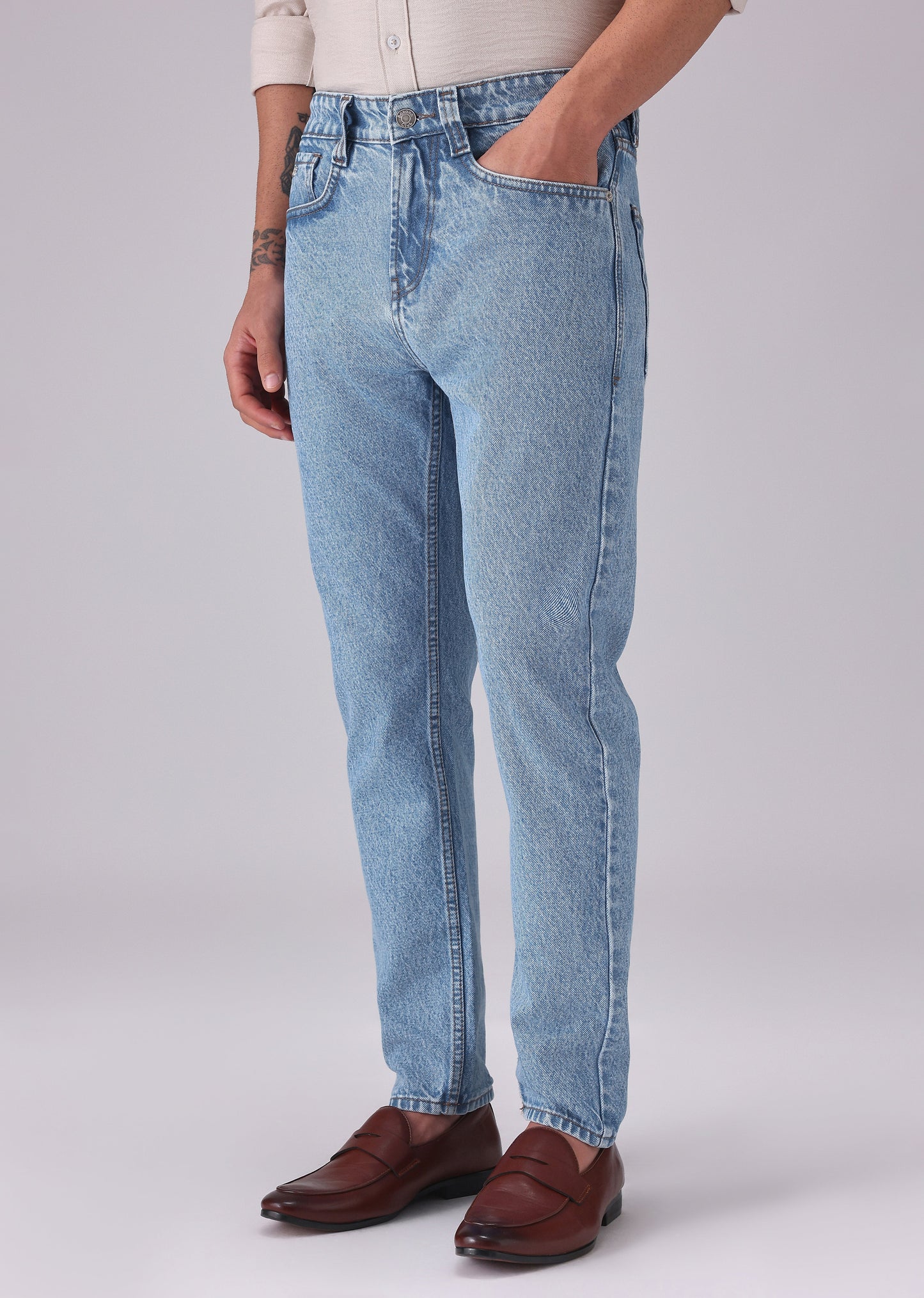 Light Blue Wash Carrot Fit Jeans