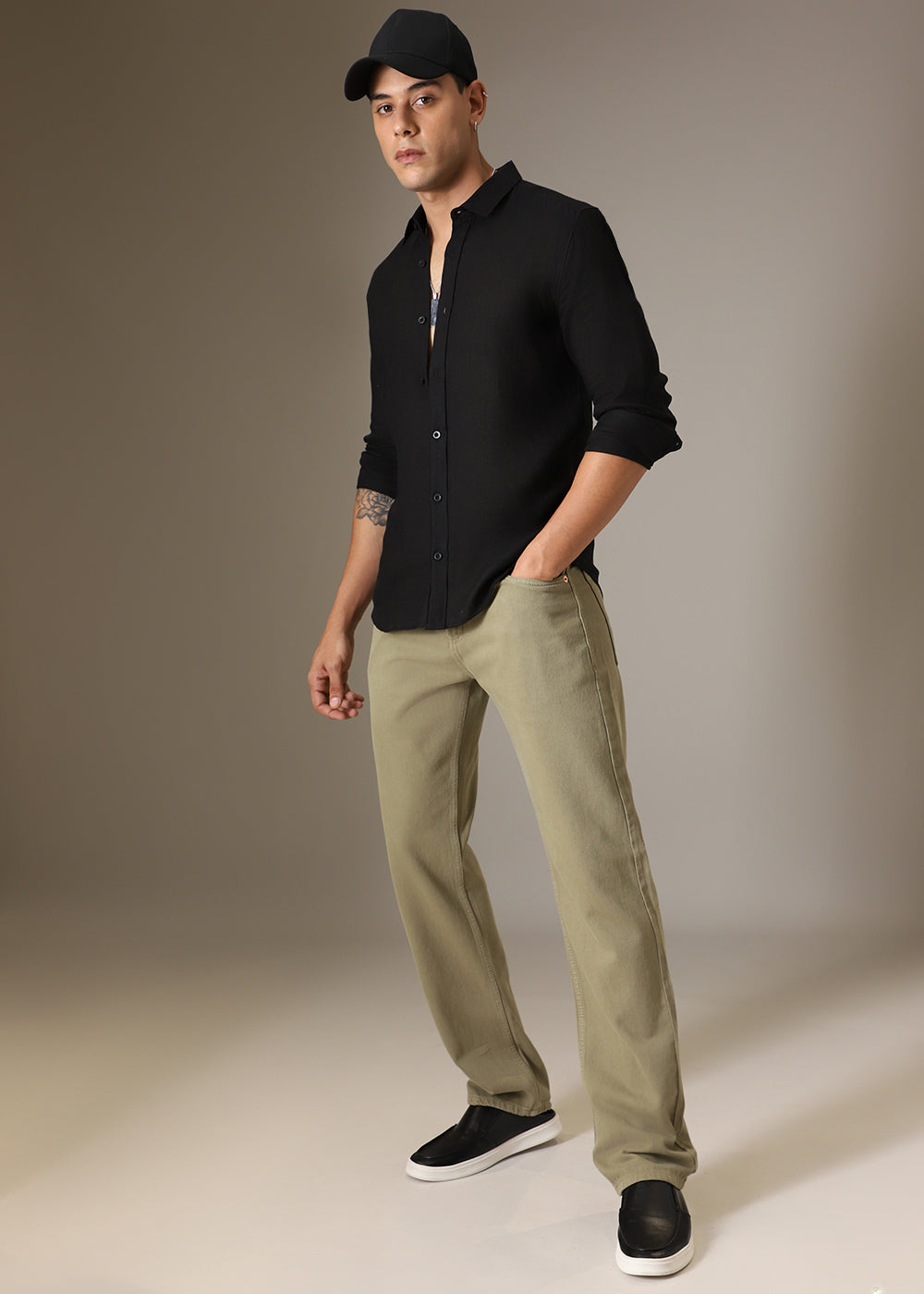 Light Olive Straight Fit Denim