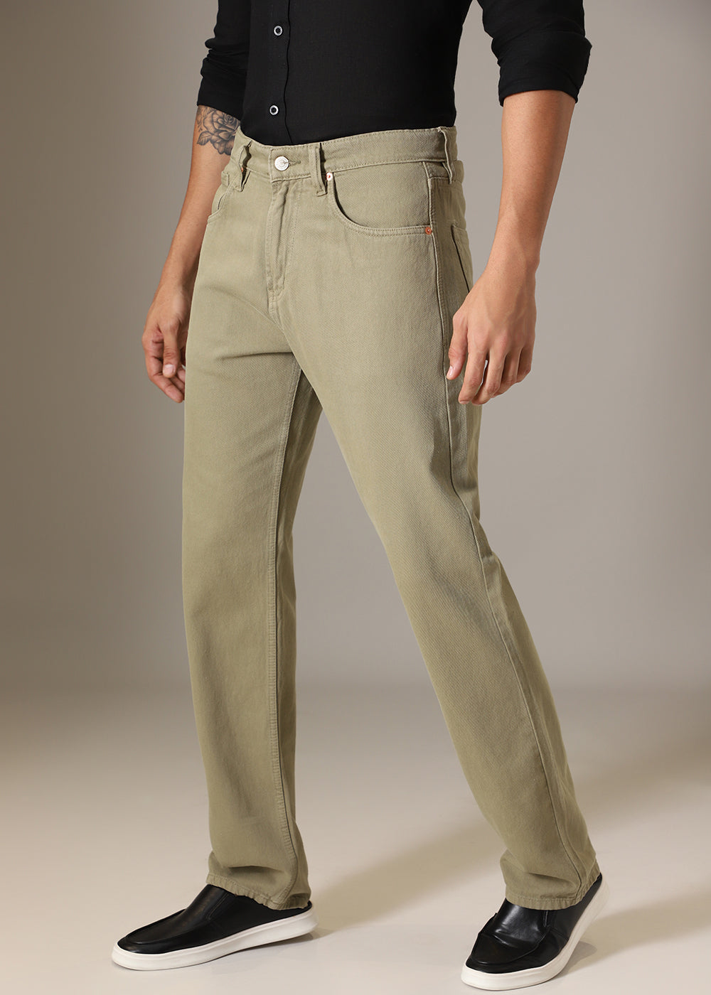 Light Olive Straight Fit Denim