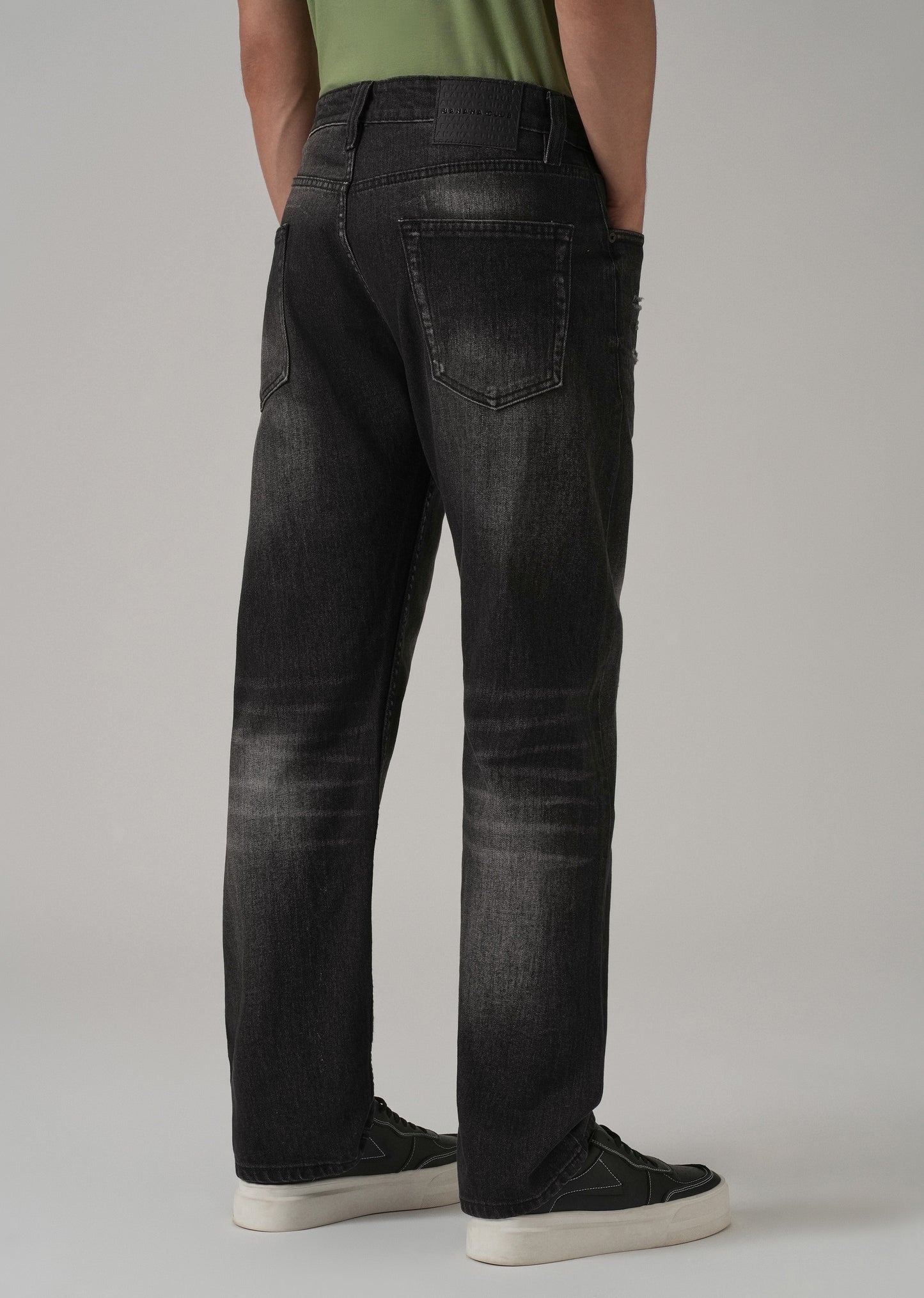 Mid Fade Ribbed Black Straight Fit Jeans