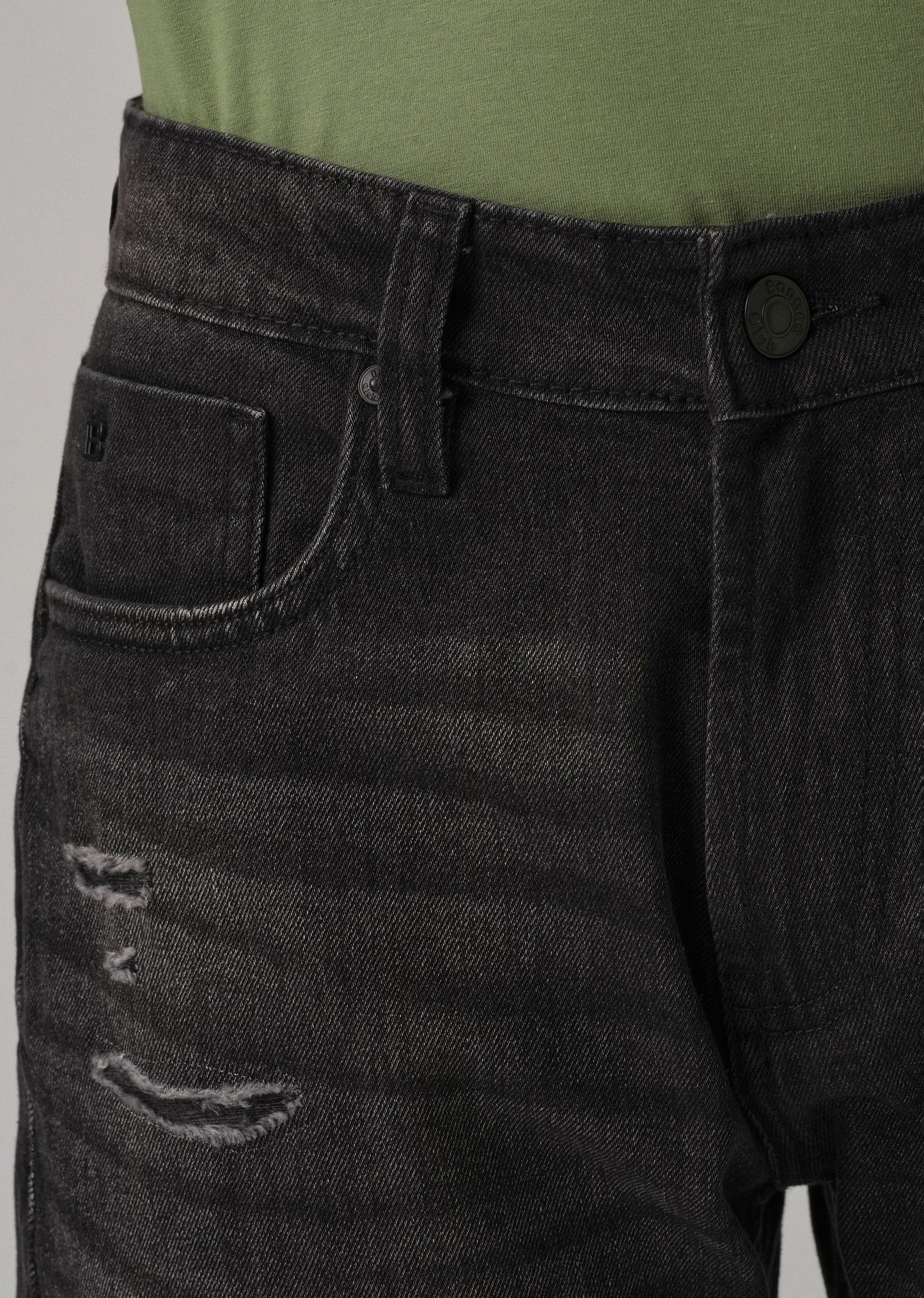 Mid Fade Ribbed Black Straight Fit Jeans