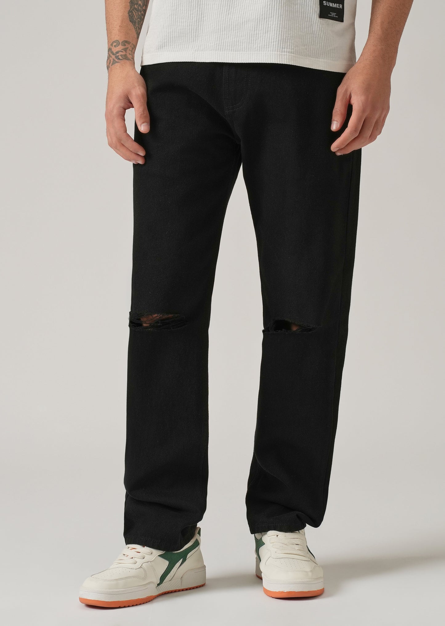 Relaxed Fit Distressed Black Jeans