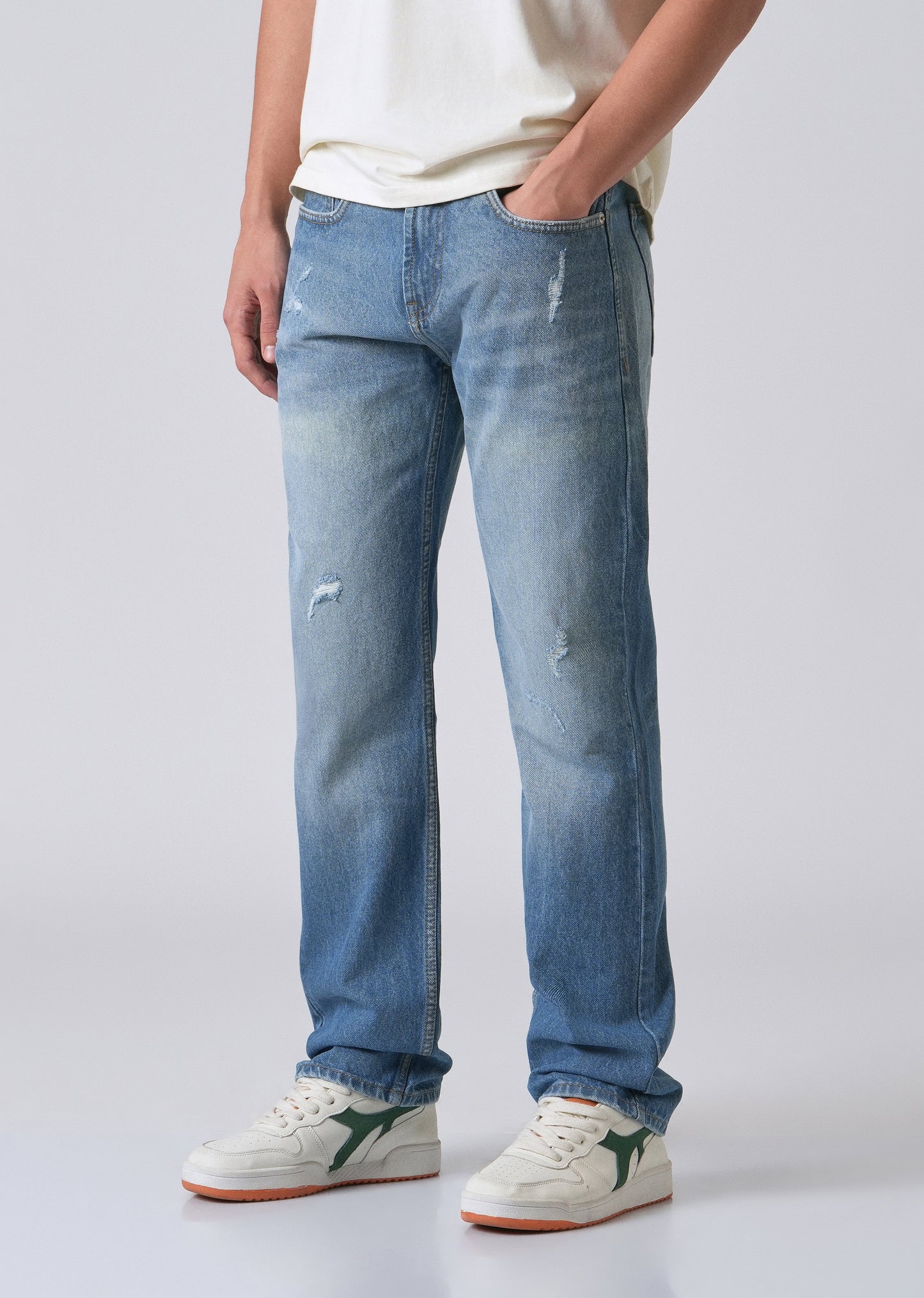 Ribbed Blue Straight Fit Denim