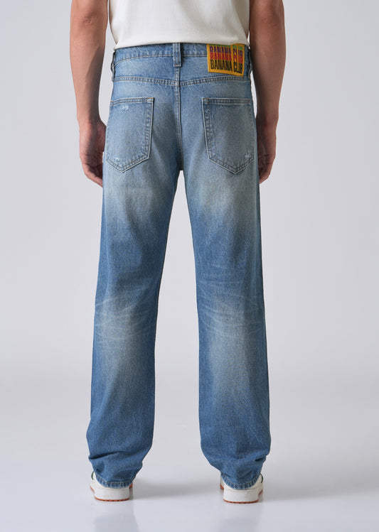 Ribbed Blue Straight Fit Denim