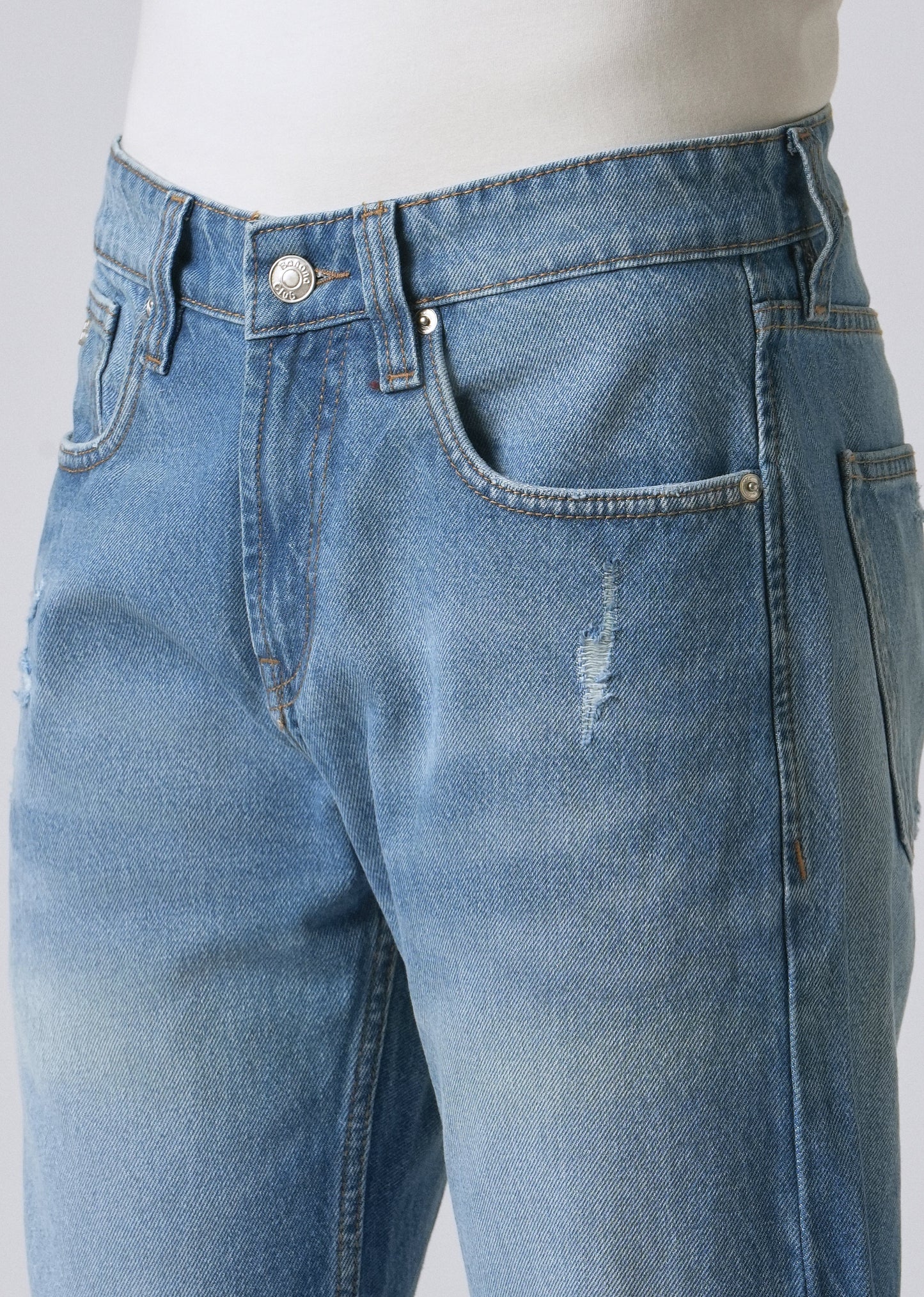 Ribbed Blue Straight Fit Denim