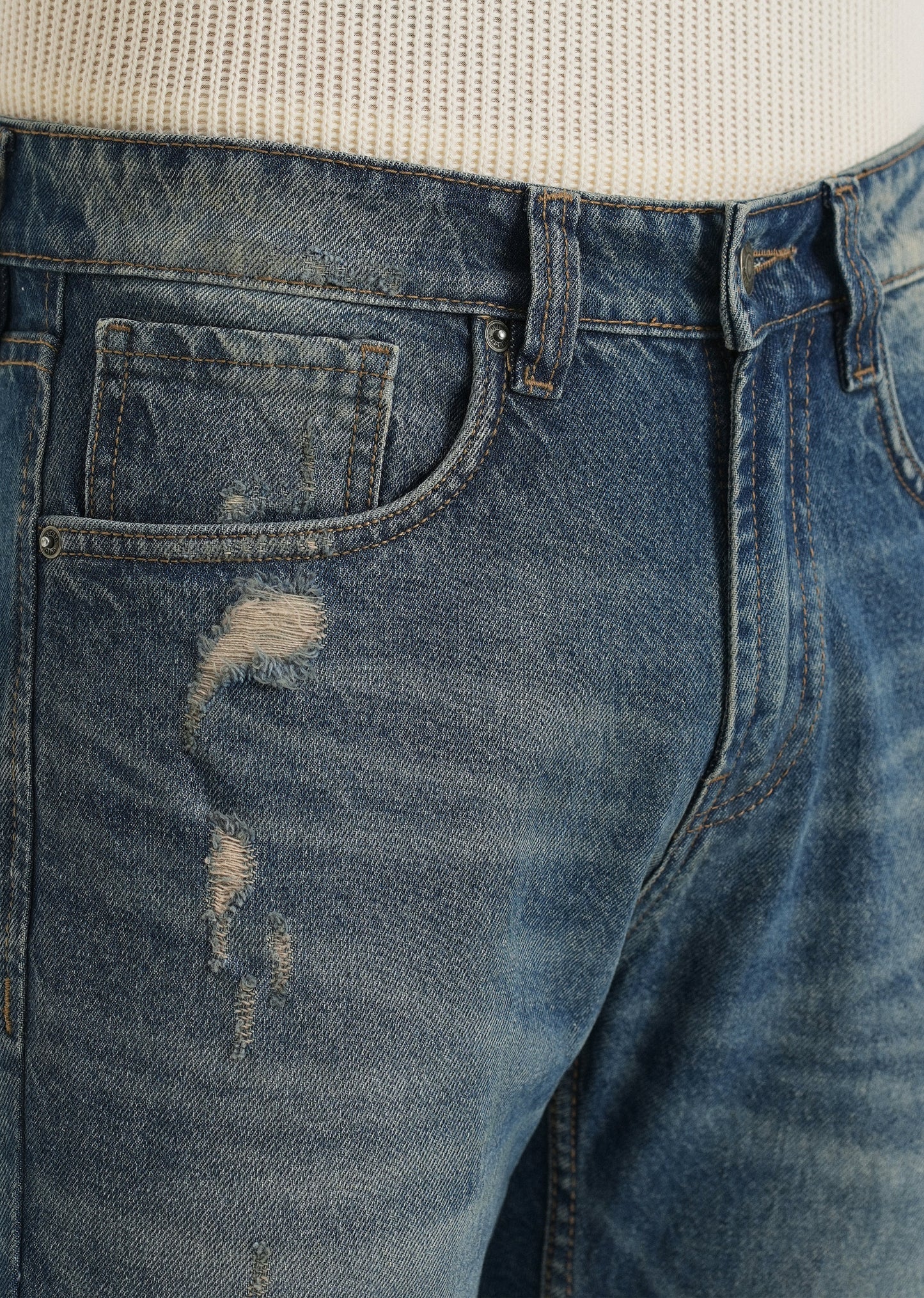 Ribbed Blue Straight fit Jeans