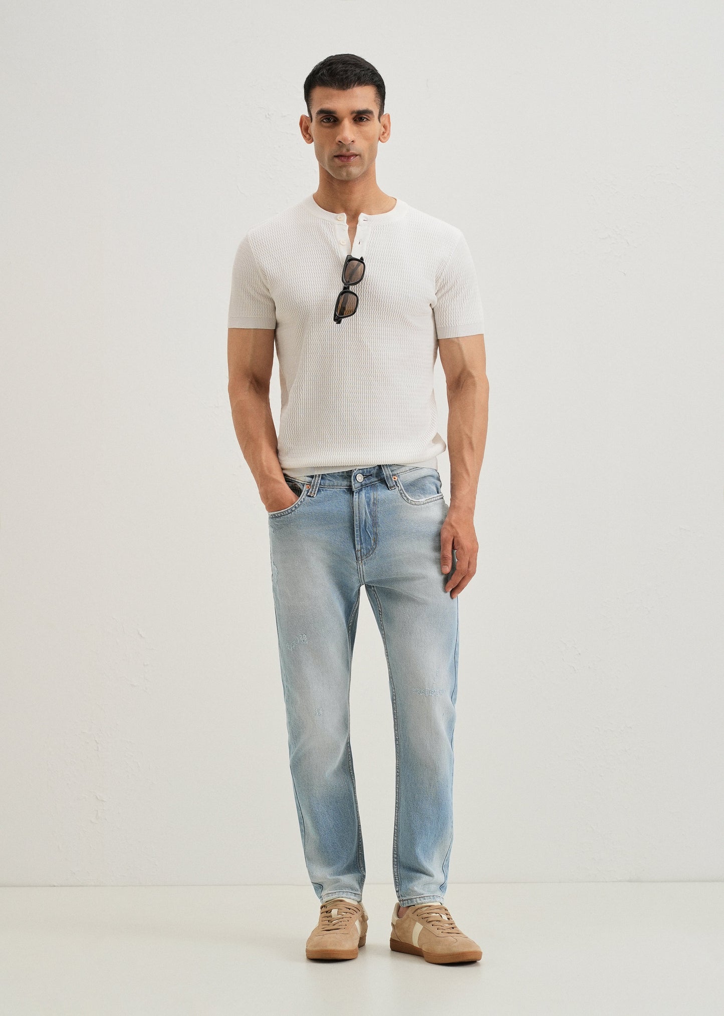 Ribbed Stone Blue Slim fit Jeans