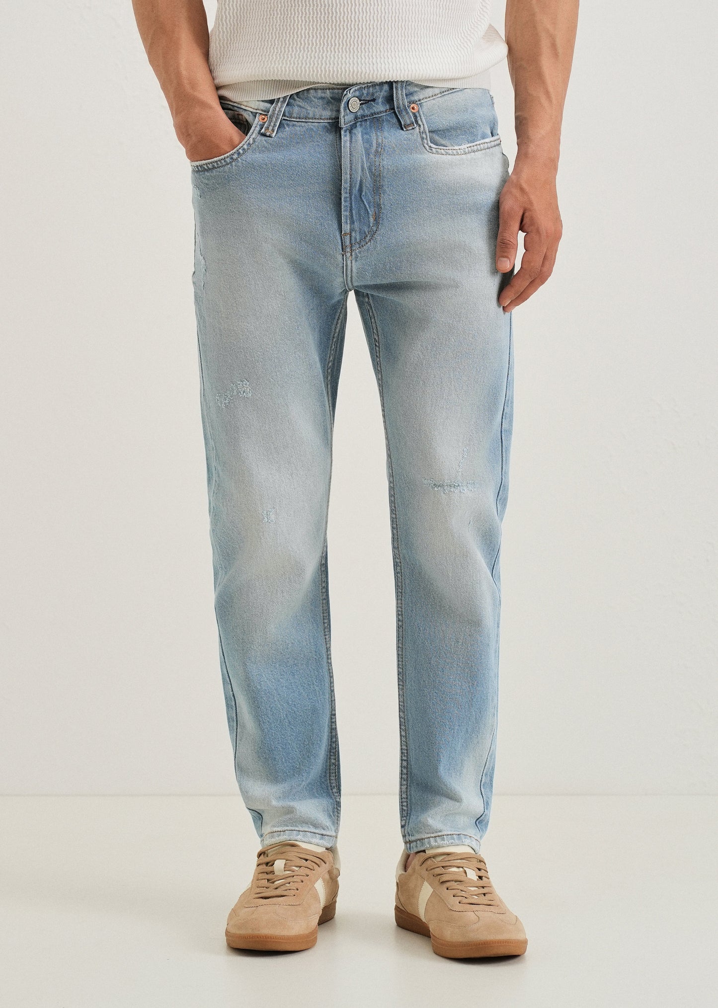 Ribbed Stone Blue Slim fit Jeans