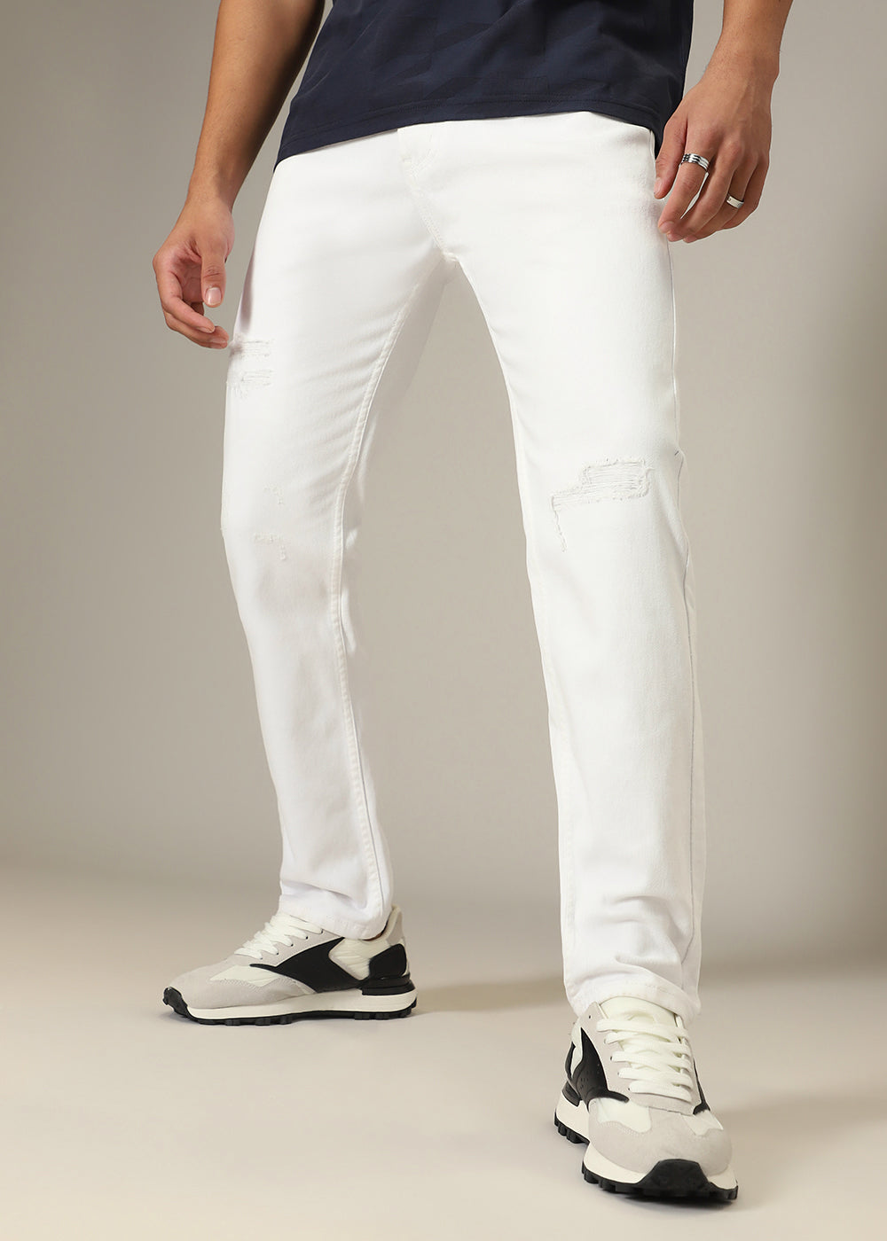 Ribbed White Slim fit Jeans