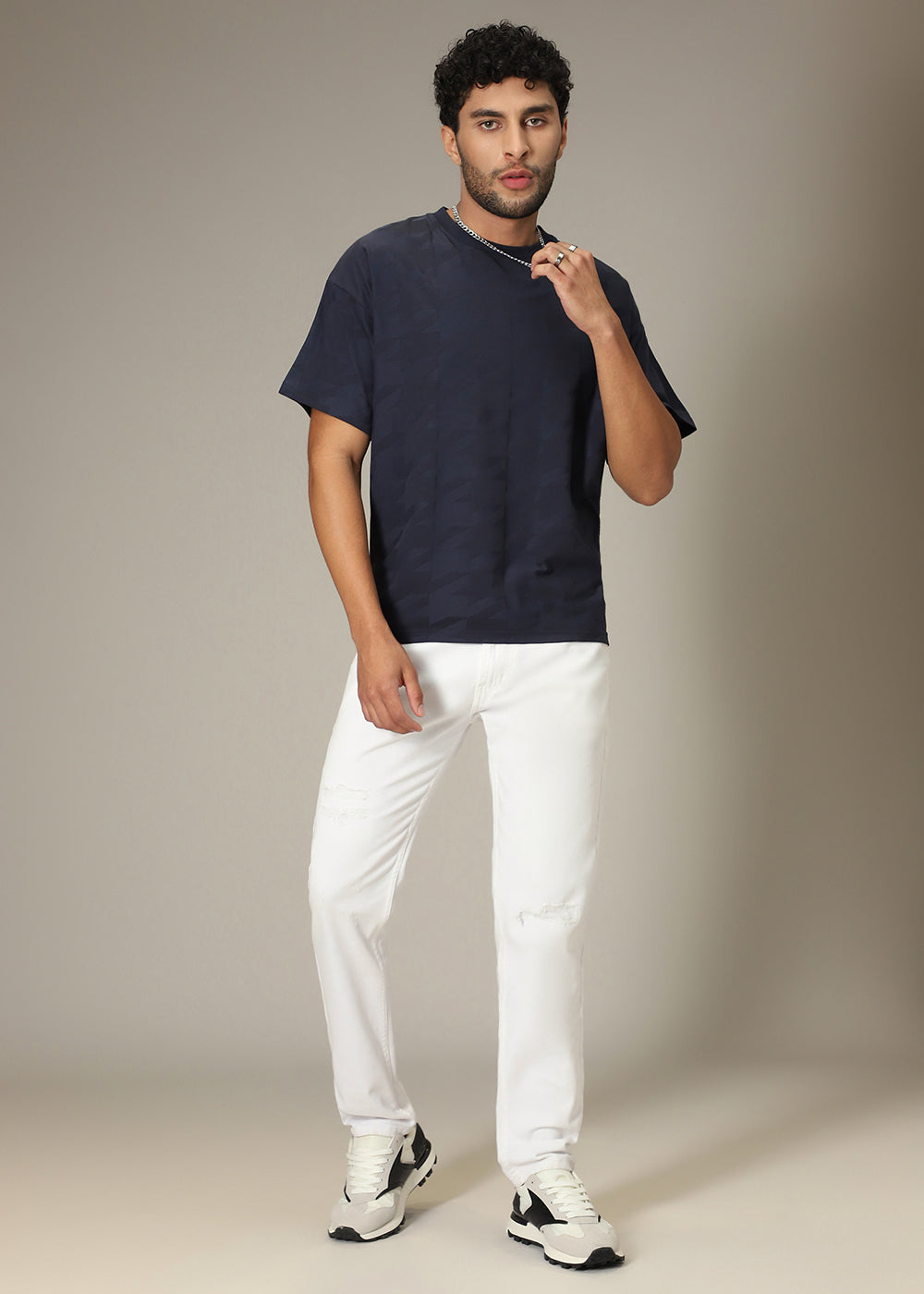 Ribbed White Slim fit Jeans
