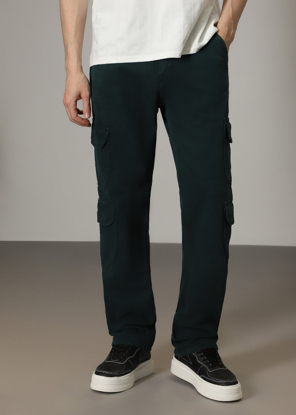 Turquoise Double Pocket Cargo Denim