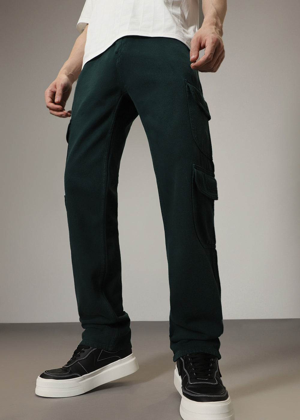 Turquoise Double Pocket Cargo Denim
