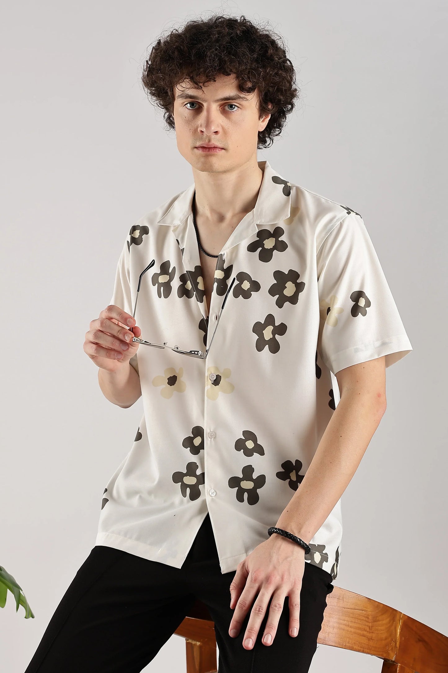 Off white floral printed shirt for men
