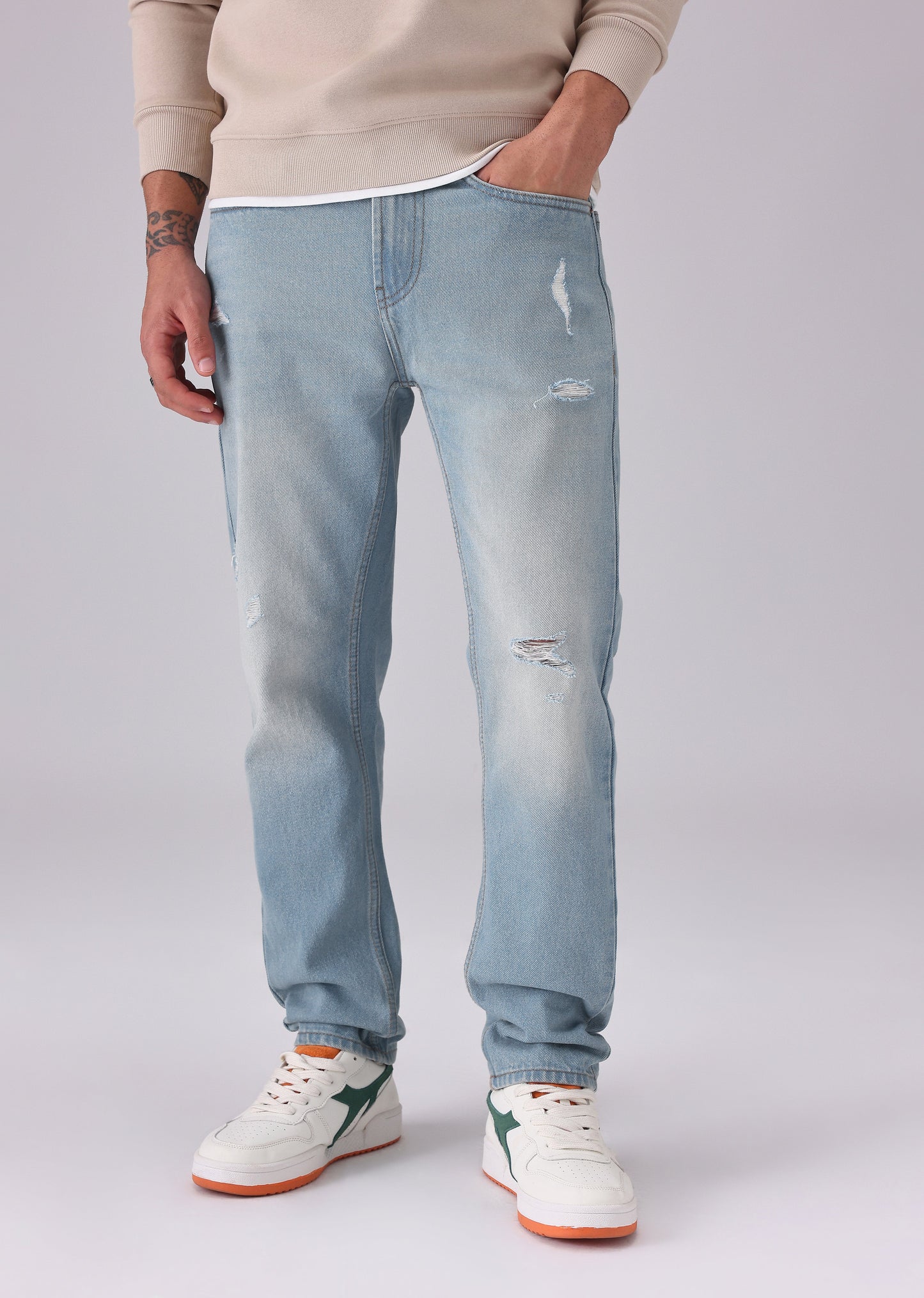 Wash Blue Ribbed Carrot Fit Jeans
