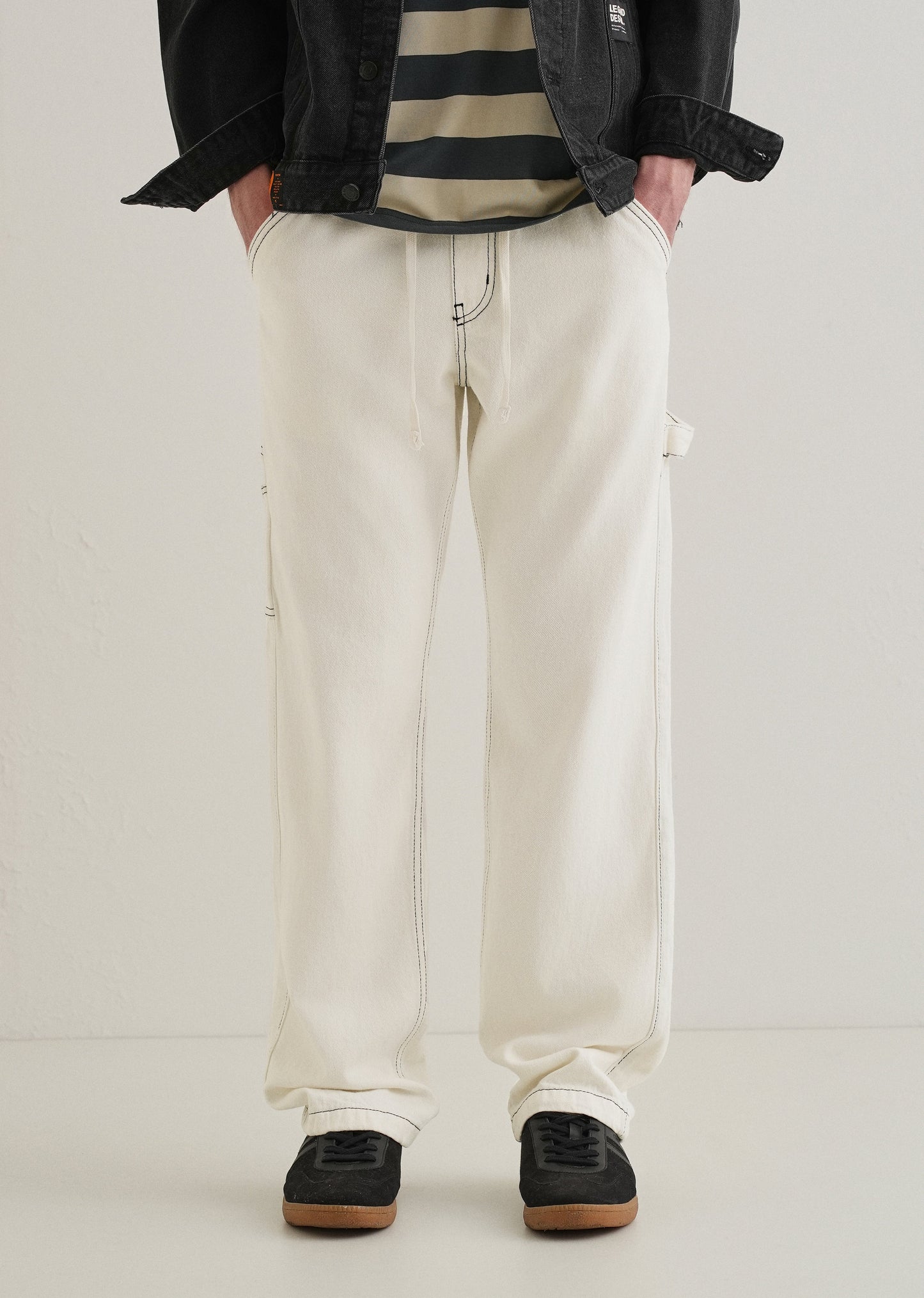 White Baggy Fit Carpenter Denim