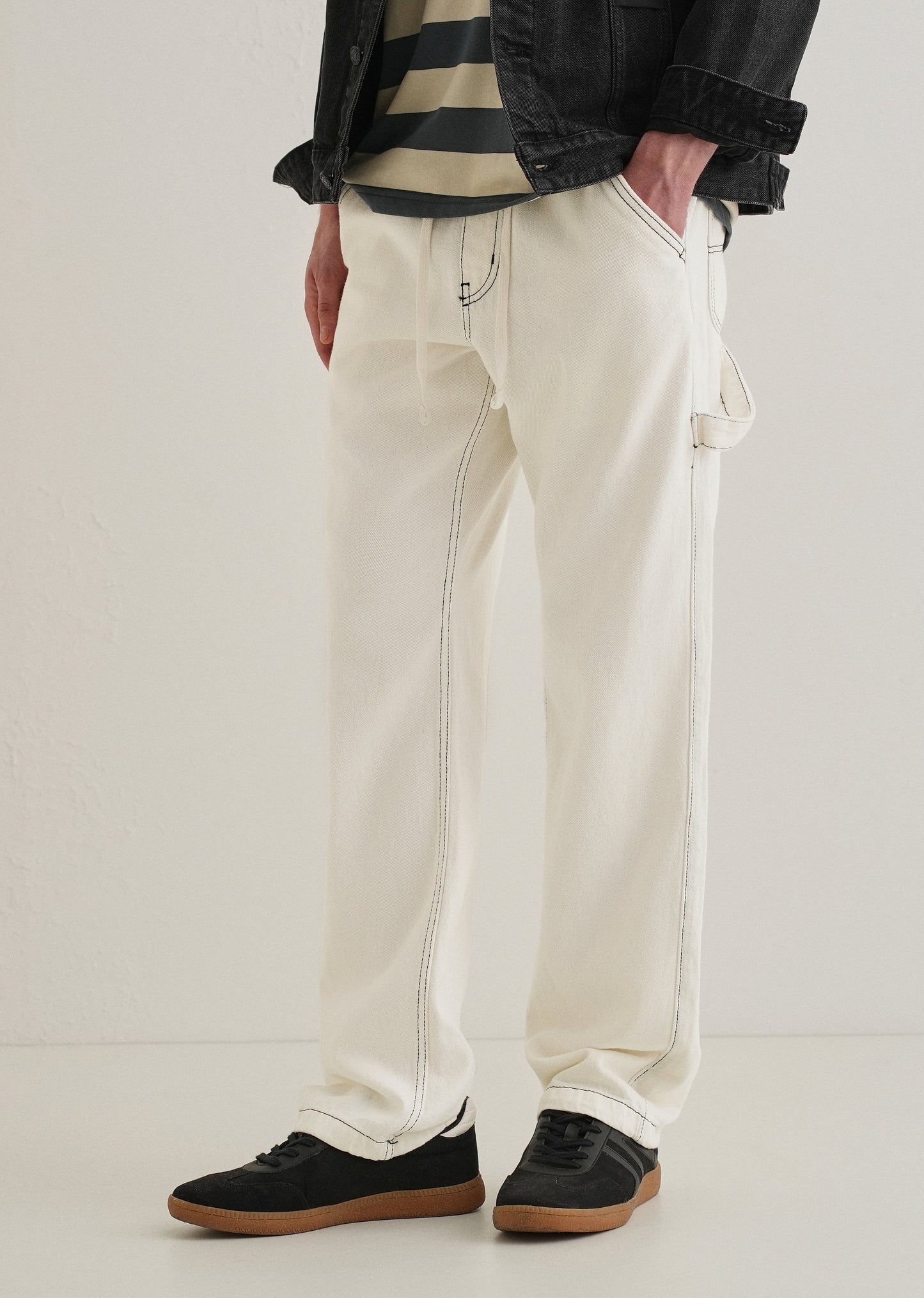 White Baggy Fit Carpenter Denim