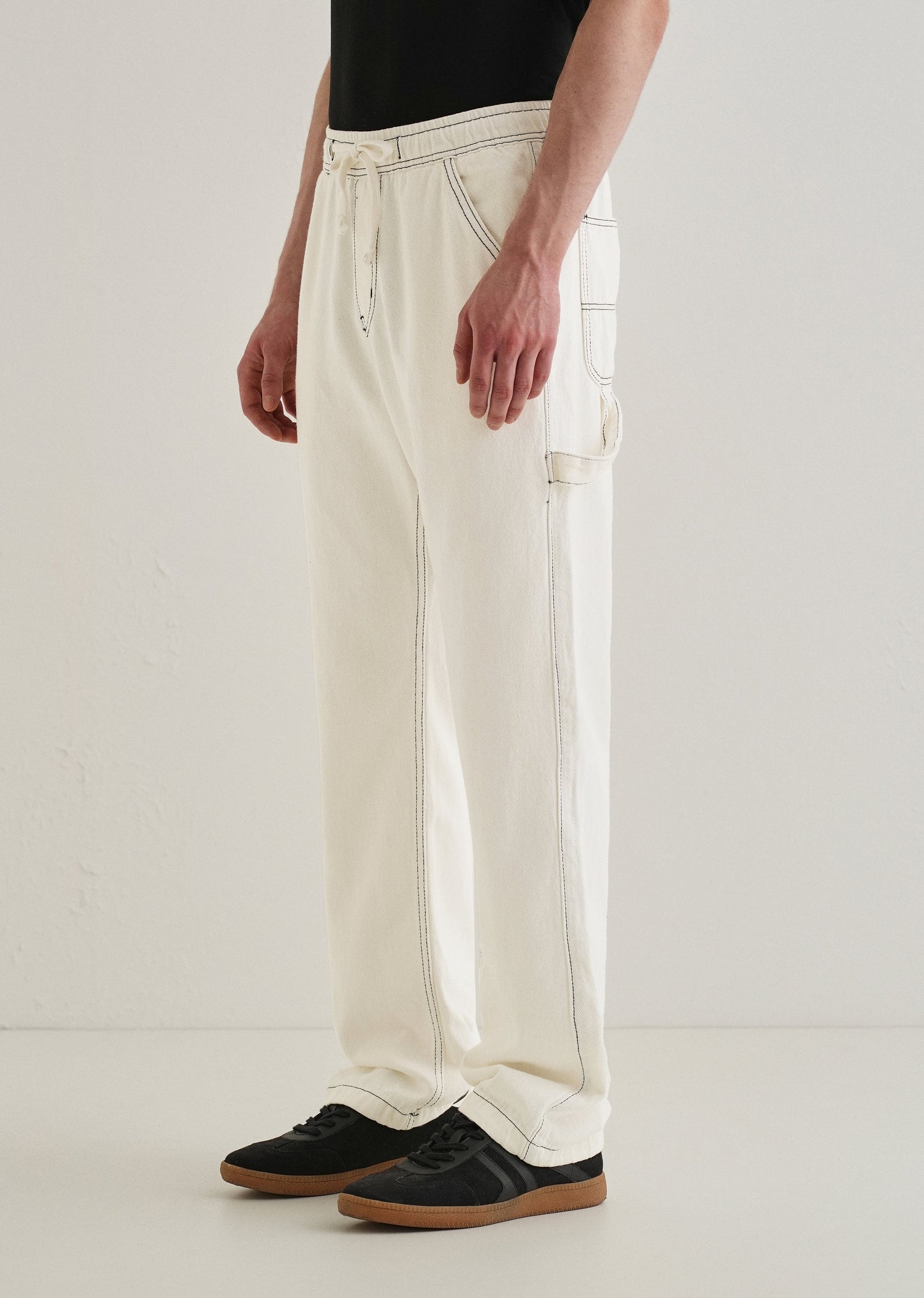 White Baggy Fit Carpenter Denim