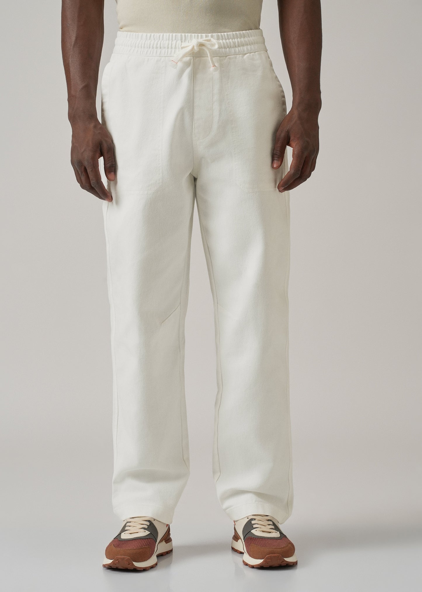 White Drawstring Drill Denim