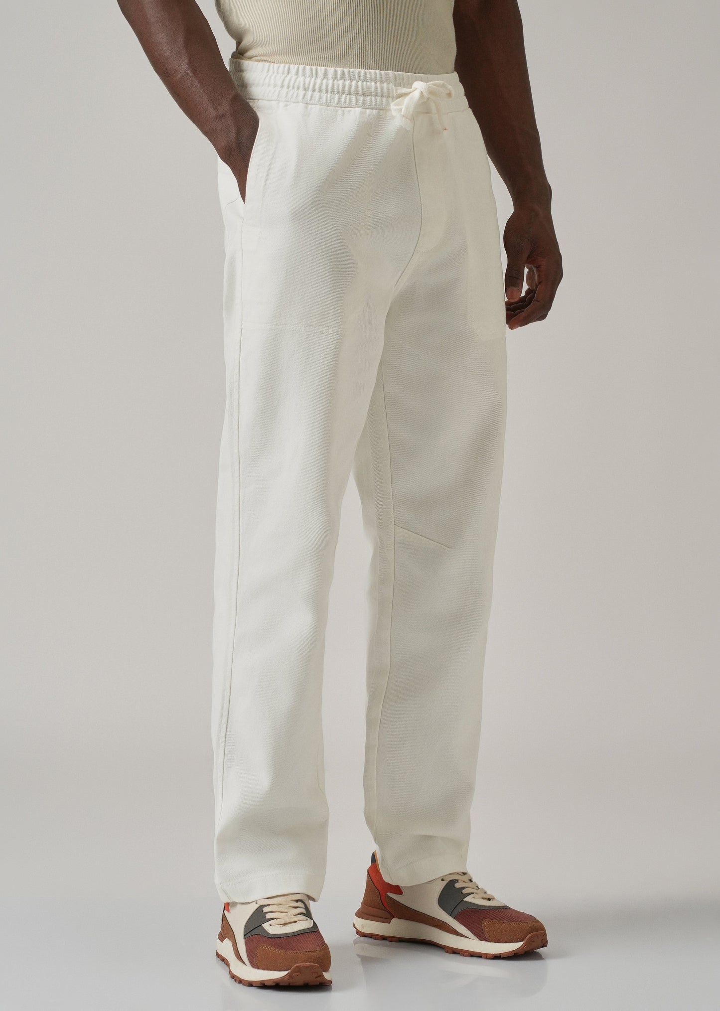 White Drawstring Drill Denim