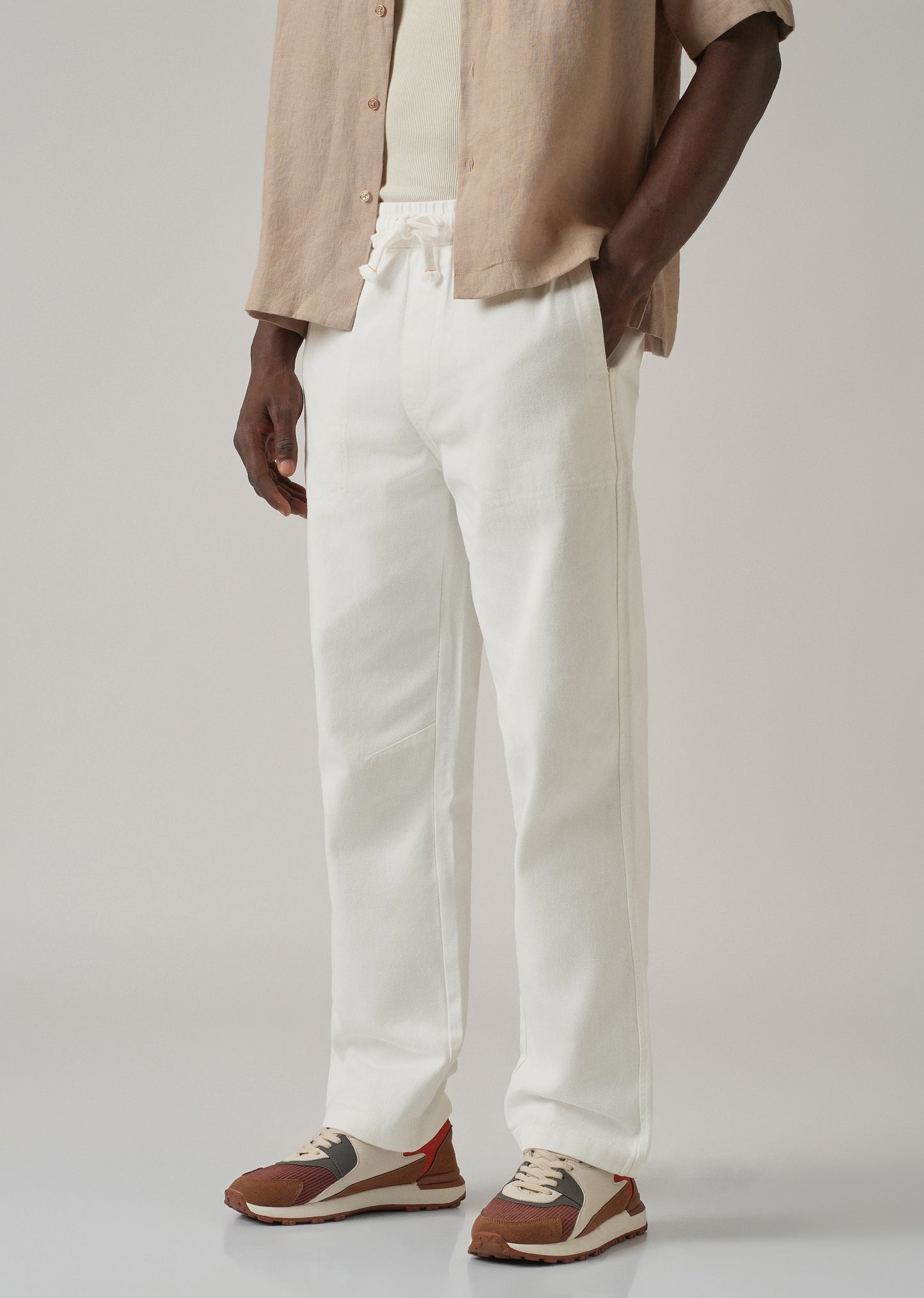 White Drawstring Drill Denim