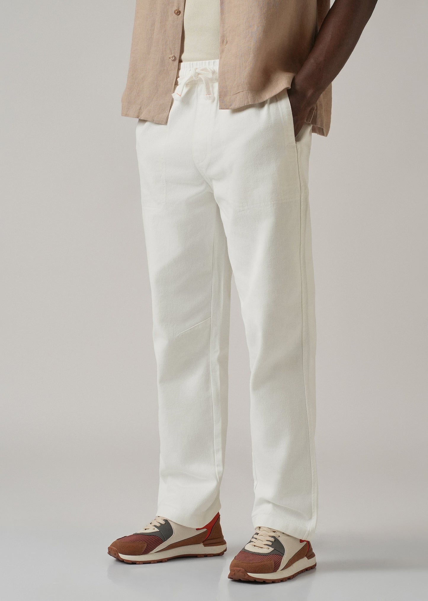 White Drawstring Drill Denim