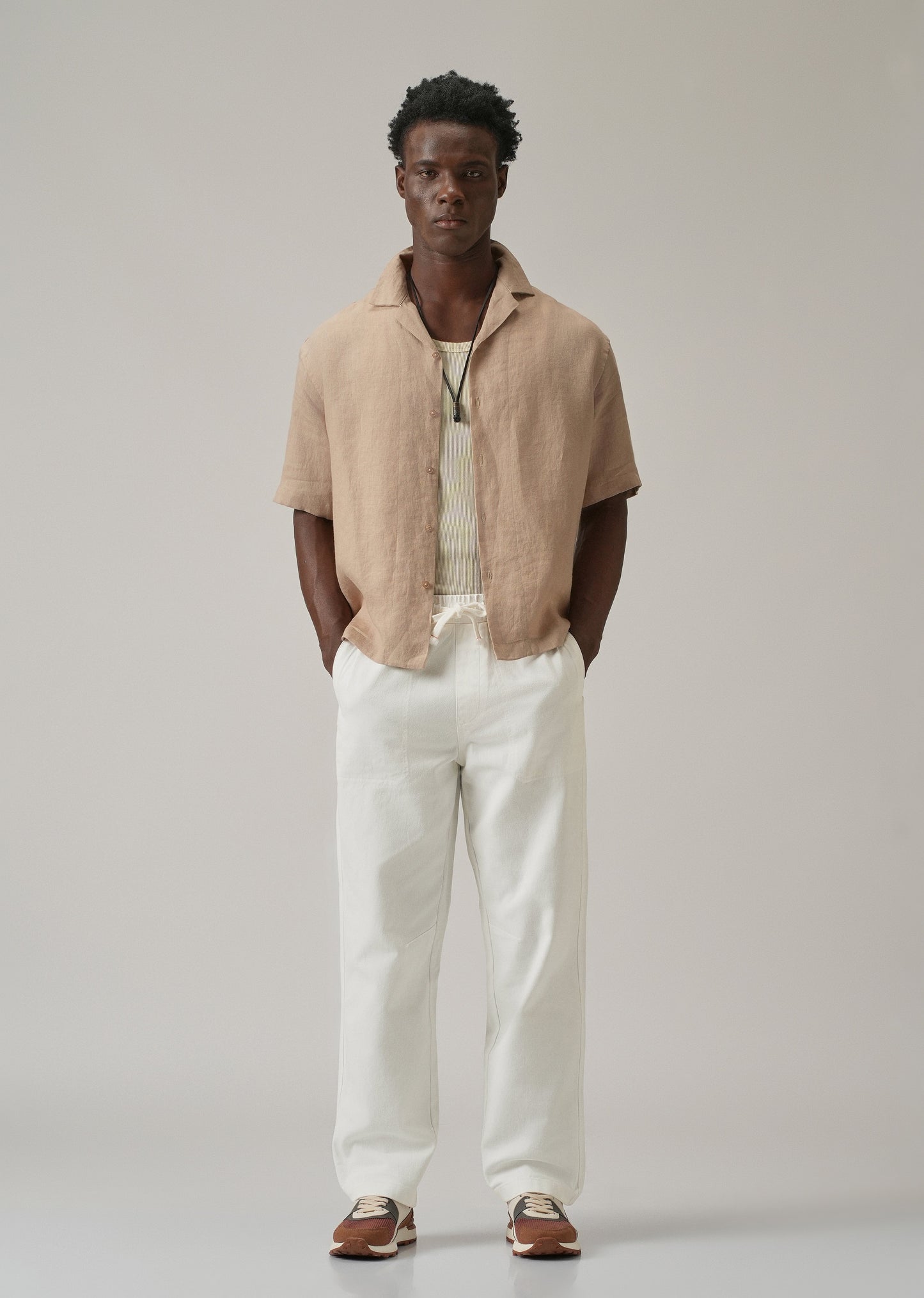 White Drawstring Drill Denim