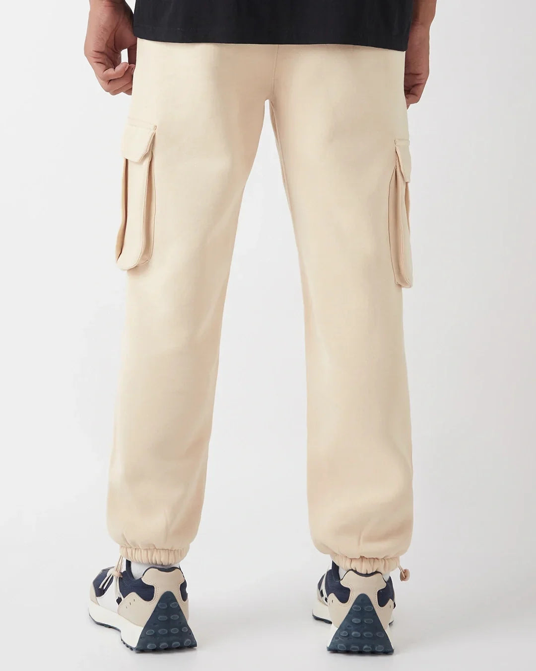 Men's Beige Oversized Brushed Cargo Joggers