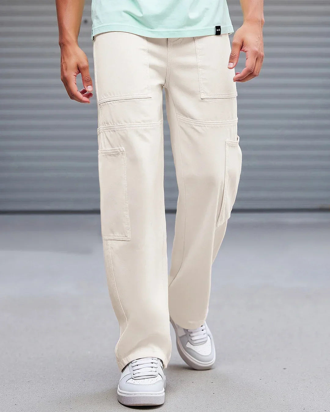 Men's Beige Straight Fit Cargo