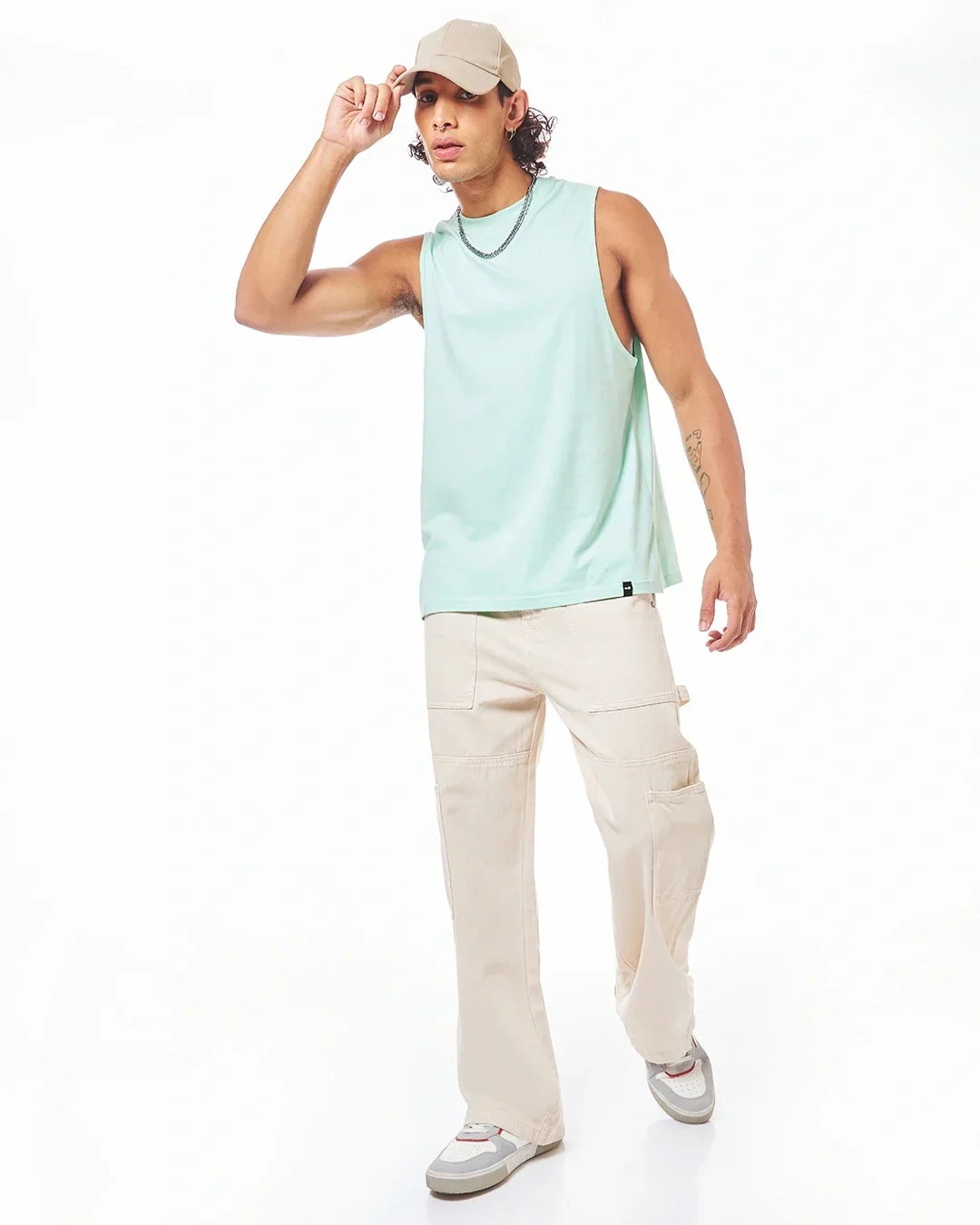 Men's Beige Straight Fit Cargo