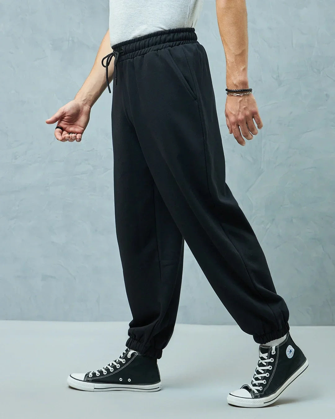 Men's Black Super Loose Fit Brushed Joggers