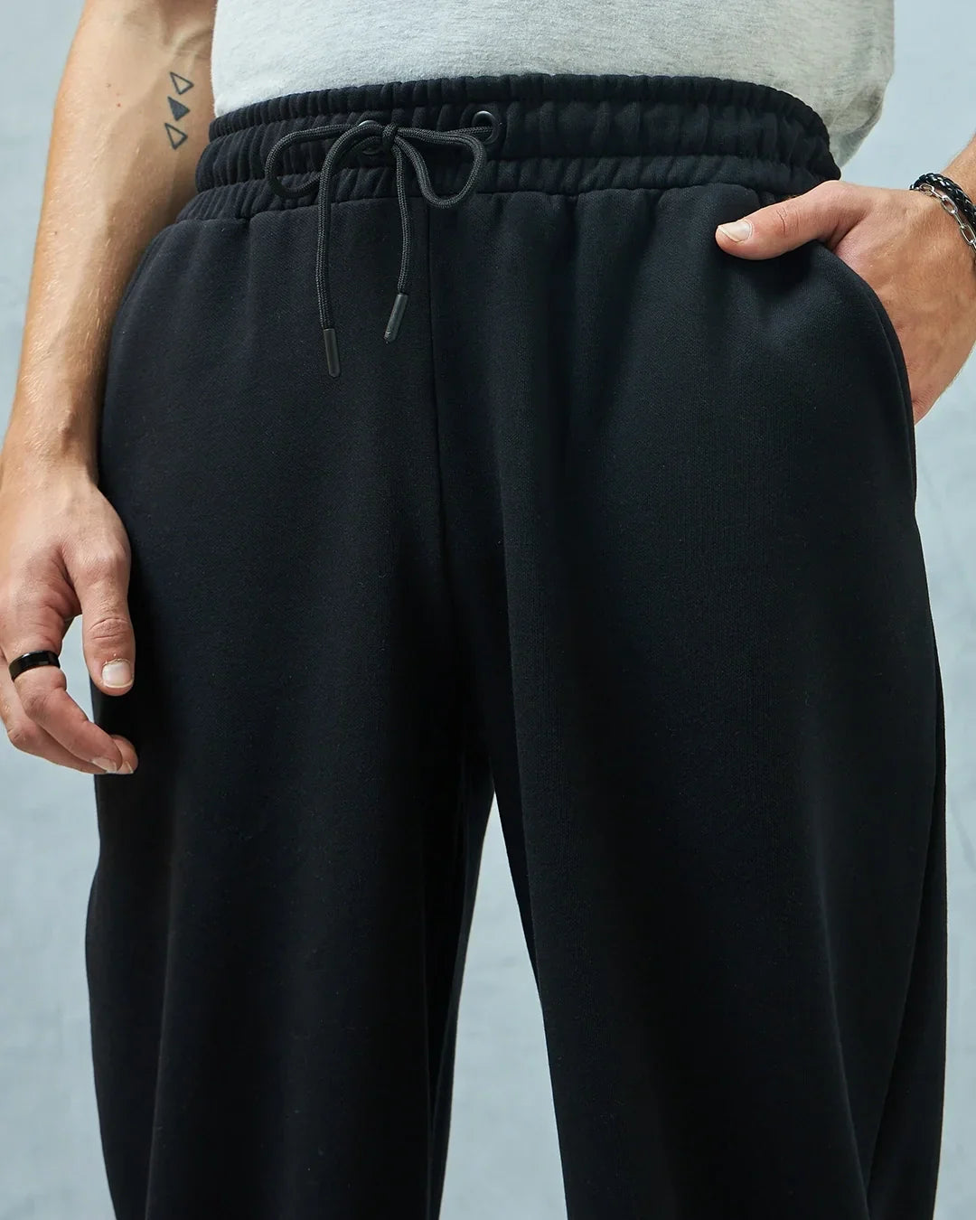 Men's Black Super Loose Fit Brushed Joggers