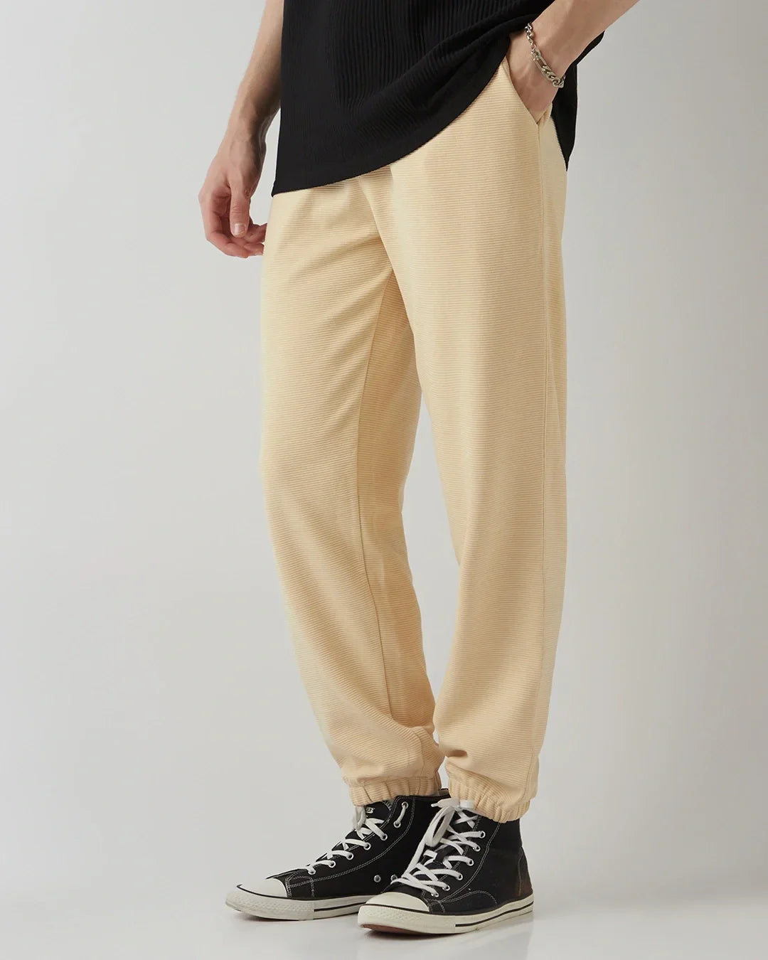 Men's Beige Textured Joggers